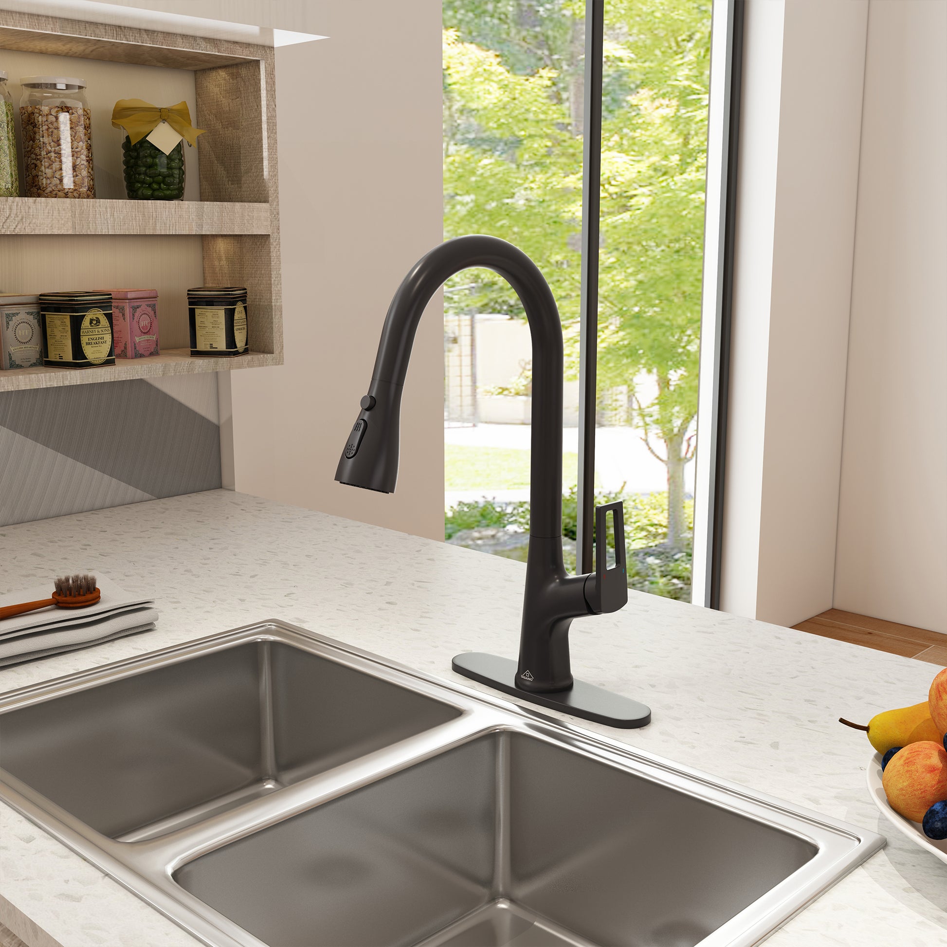 CASAINC Single-Handle Pull-Out Kitchen Faucet in Brushed Nickel/Matte Black/Matte White/Brushed Gold
