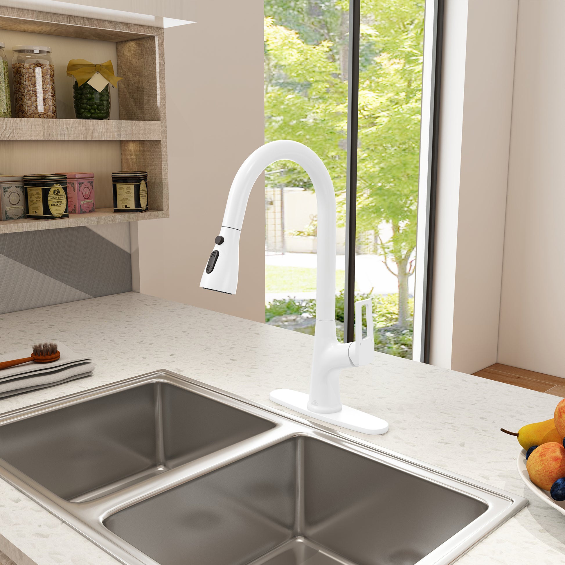 CASAINC Single-Handle Pull-Out Kitchen Faucet in Brushed Nickel/Matte Black/Matte White/Brushed Gold