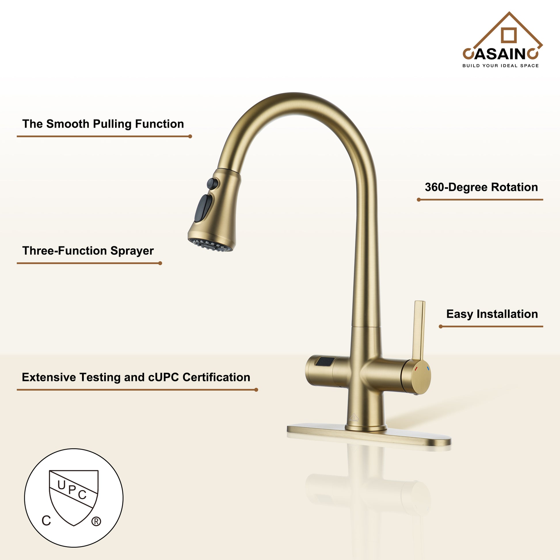 CASAINC Single-Handle Pull-Out Sprayer Kitchen Faucet with Digital Display