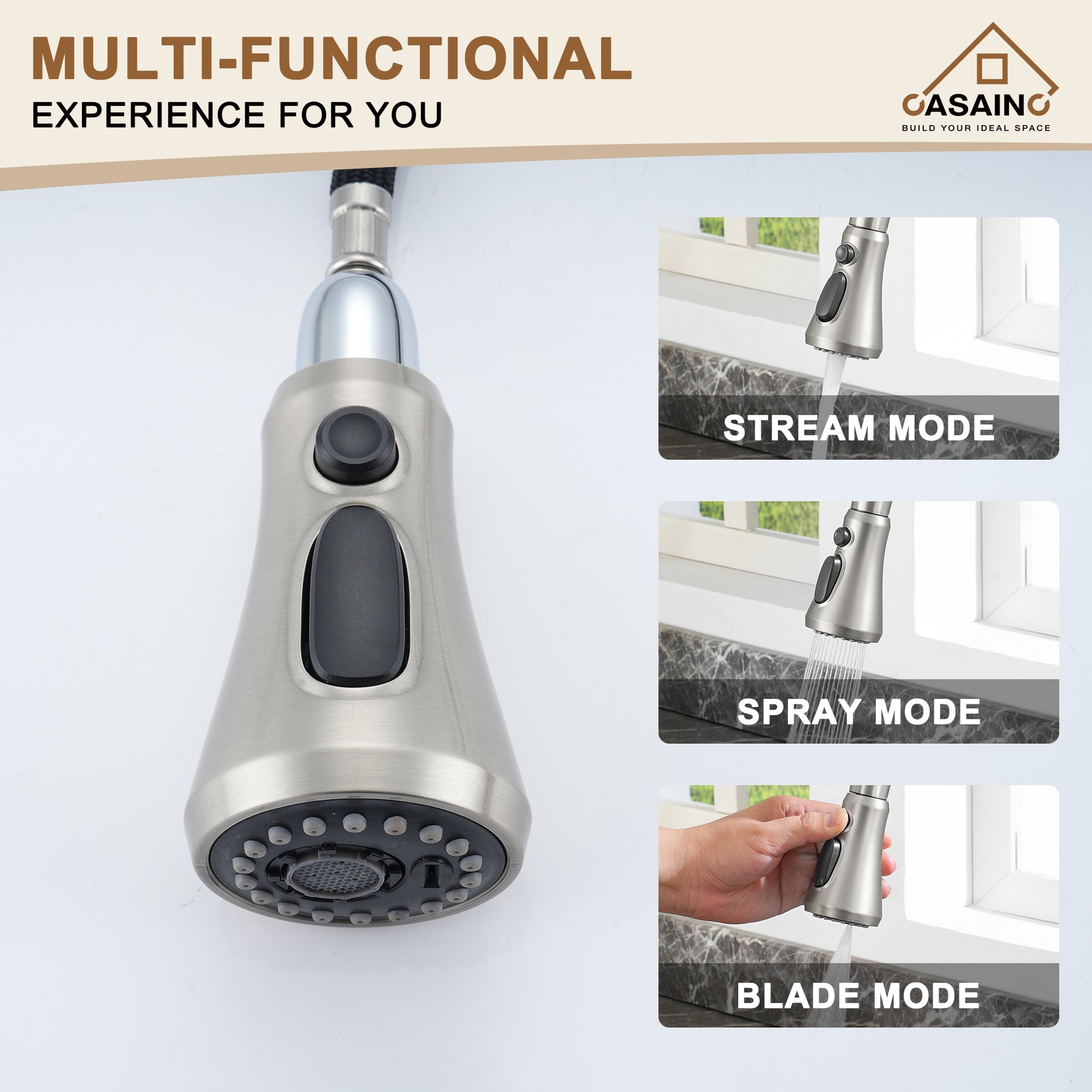 CASAINC Single-Handle Pull-Out Sprayer Kitchen Faucet with Digital Display