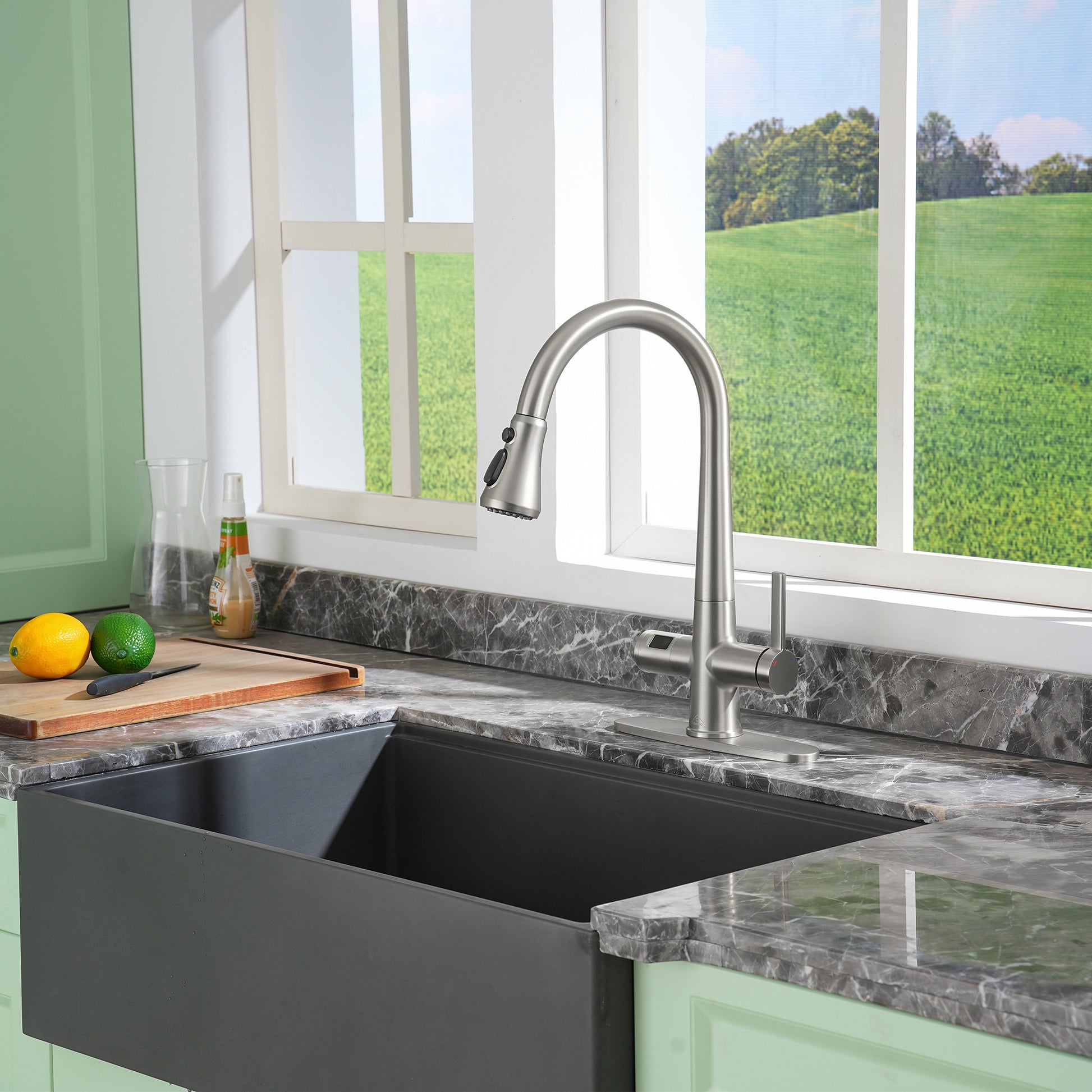 CASAINC Single-Handle Pull-Out Sprayer Kitchen Faucet with Digital Display