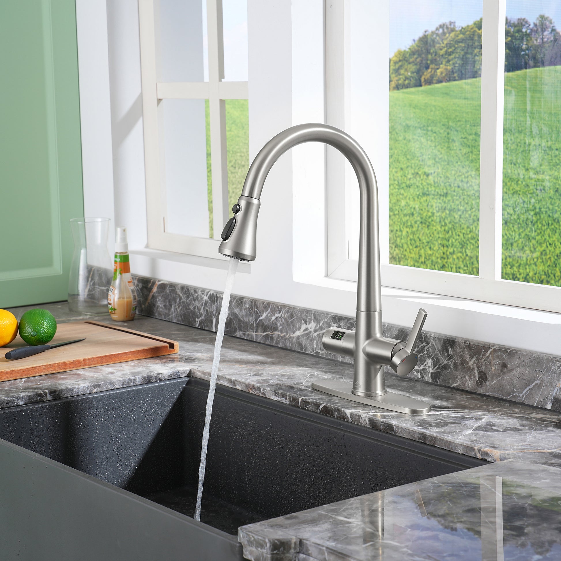 CASAINC Single-Handle Pull-Out Sprayer Kitchen Faucet with Digital Display