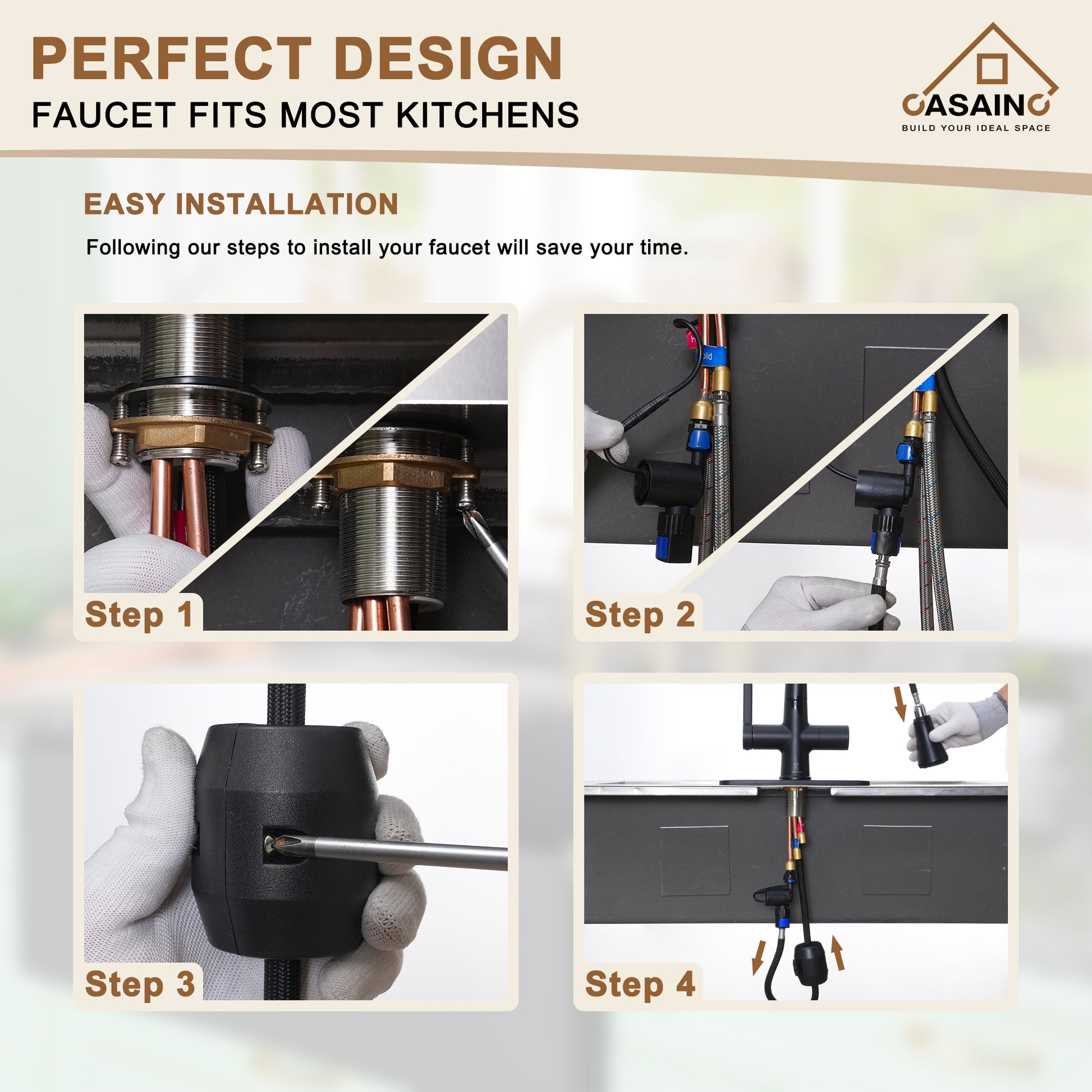 CASAINC Single-Handle Pull-Out Sprayer Kitchen Faucet with Digital Display