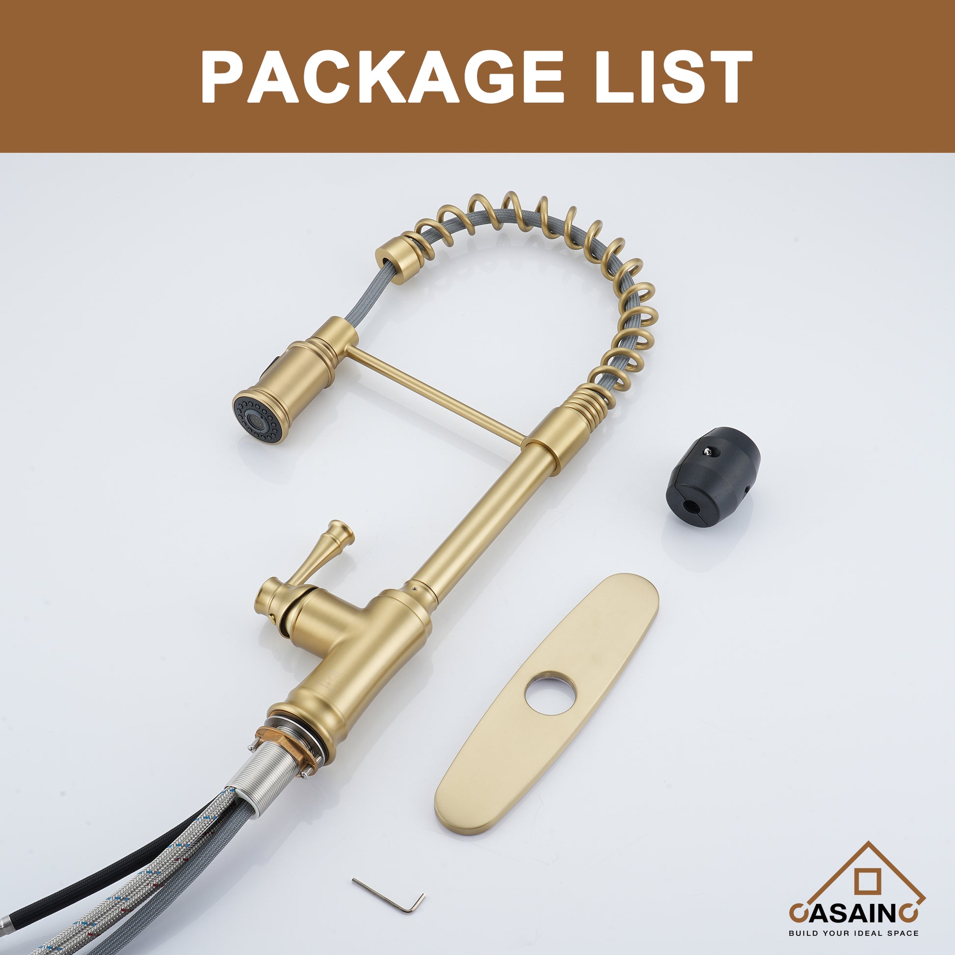 CASAINC CASAINC Single-Handle Spring Pull-Out Kitchen Faucet in Brushed Nickel/Matte Black/Matte White/Brushed Gold