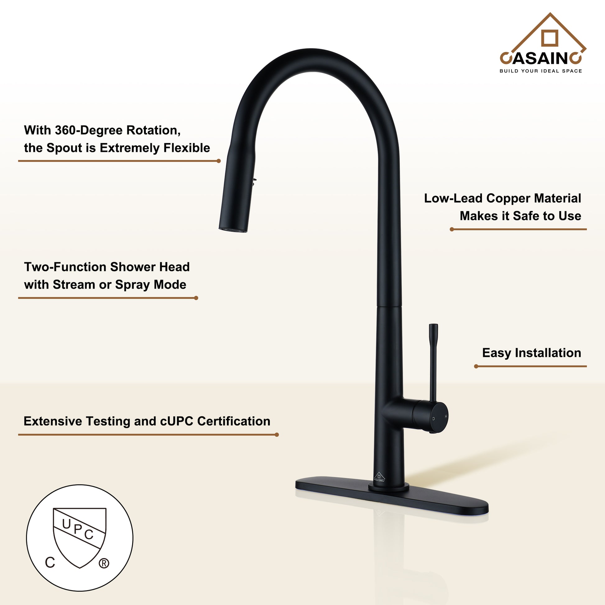 CASAINC Single-Handle Kitchen Faucet with  Pull-Out Sprayer