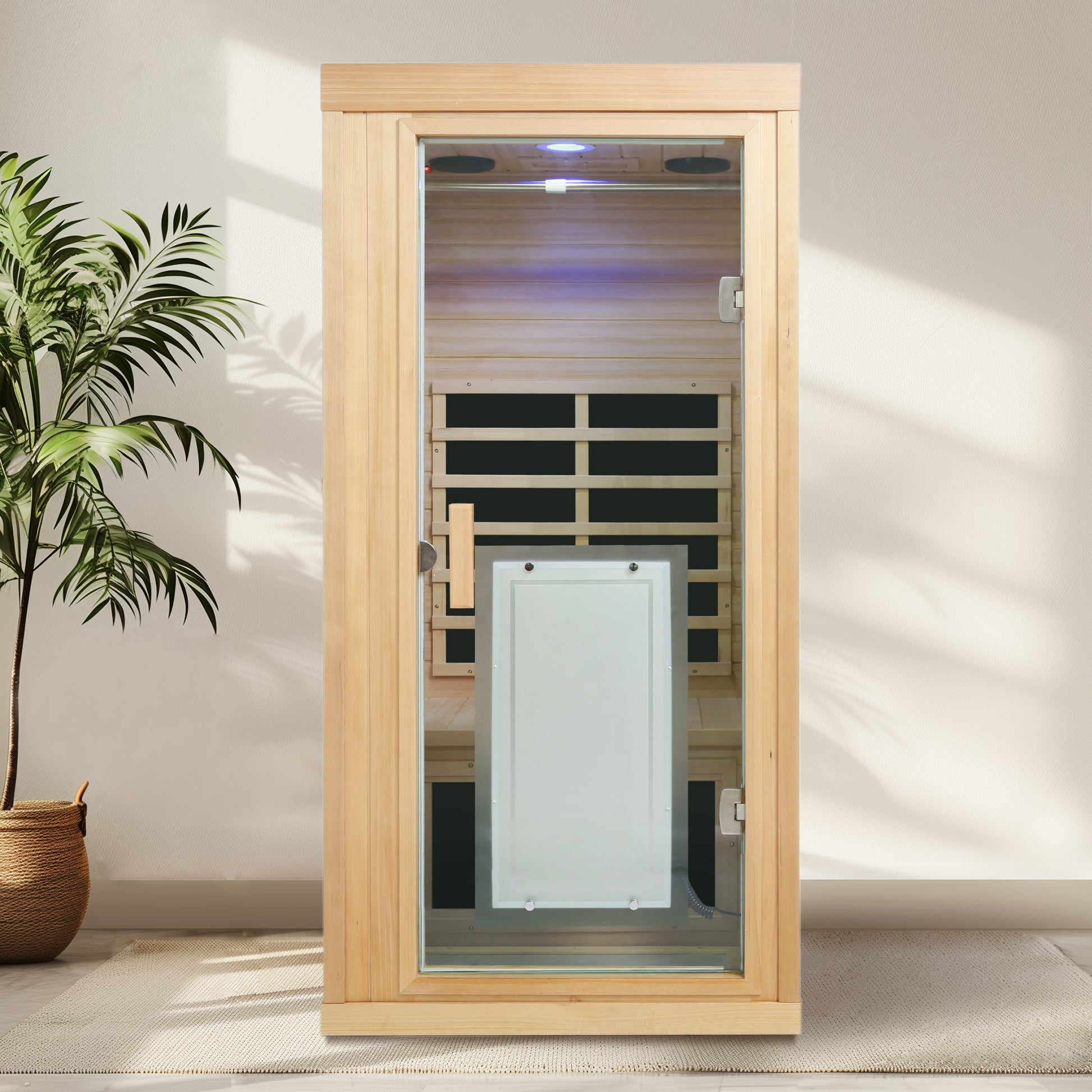 One Person Far Infrared Sauna Hemlock Indoor Sauna Room with Bluetooth & LED Lighting
