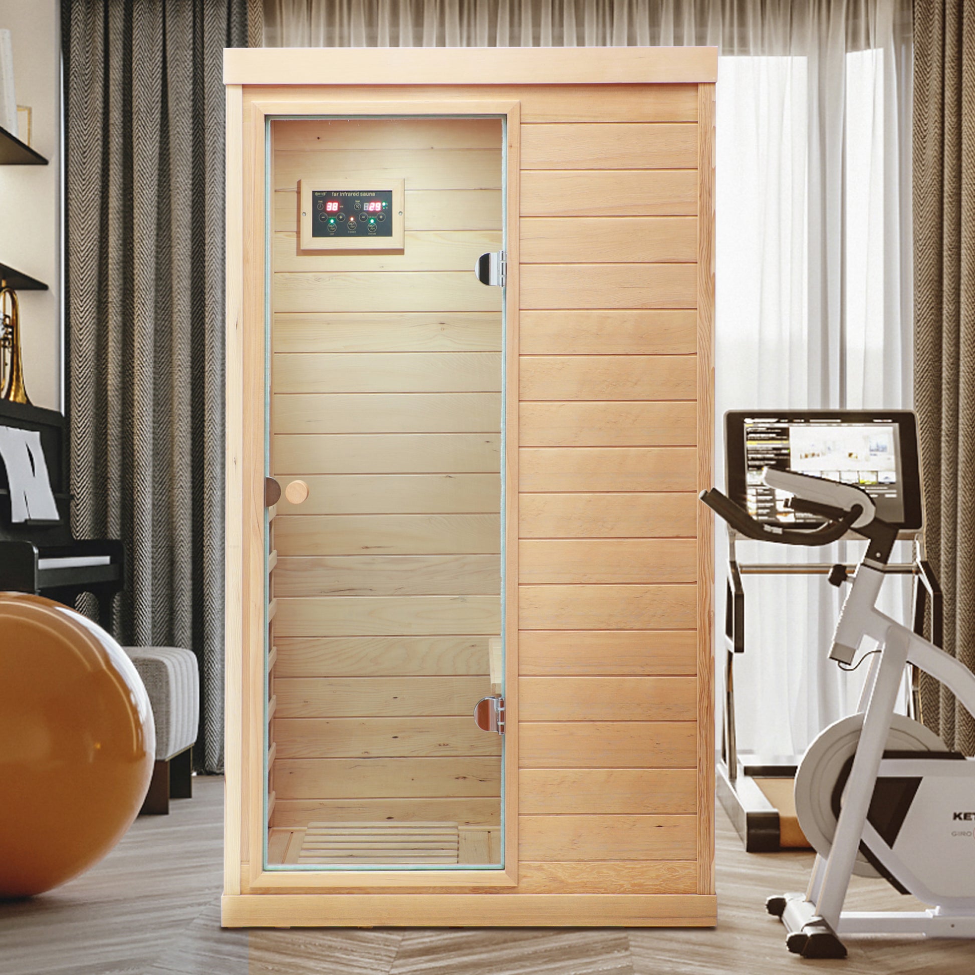 Mini 1-Person Far Infrared Indoor Sauna with Bluetooth Audio & Touch Control