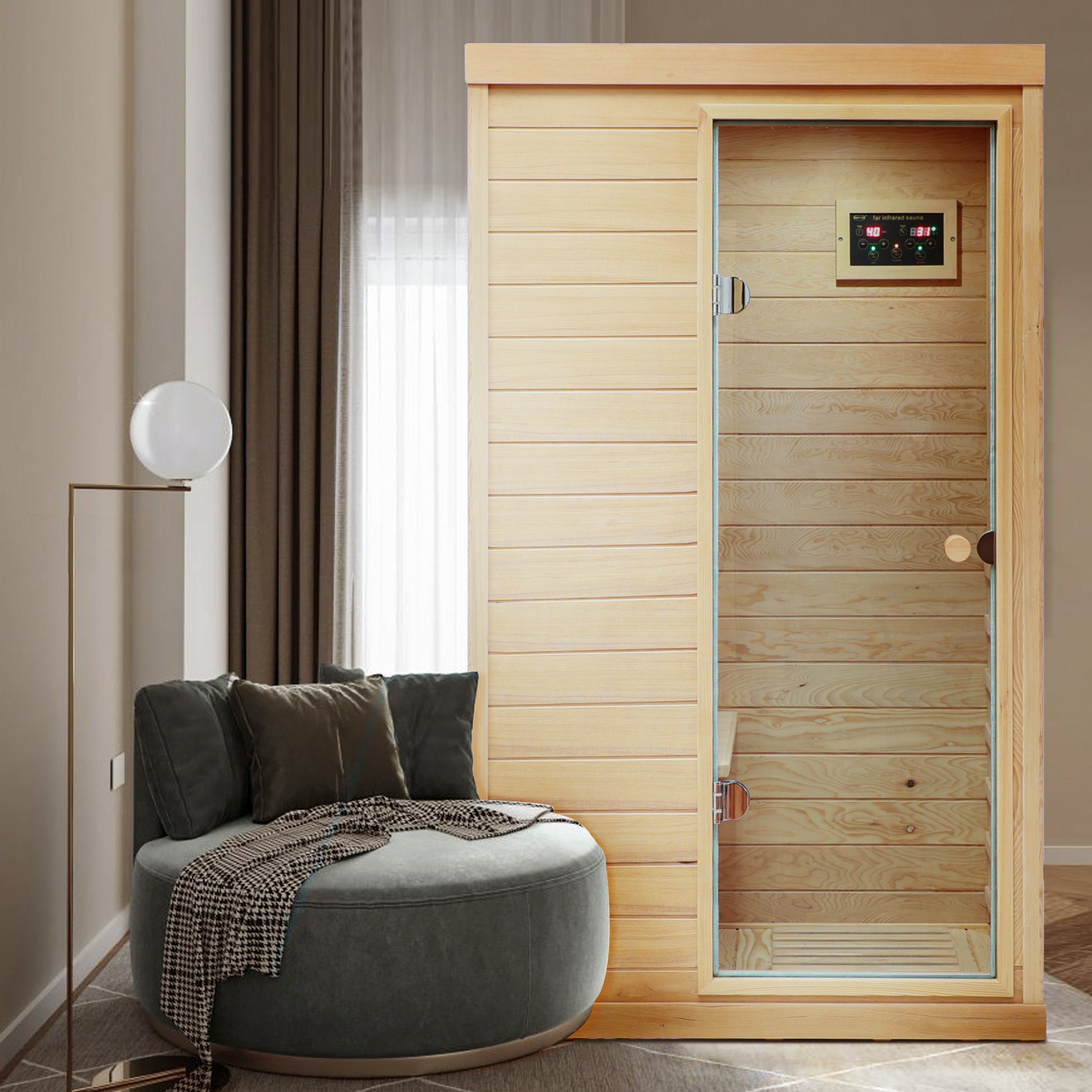 Mini 1-Person Far Infrared Indoor Sauna with Bluetooth Audio & Touch Control