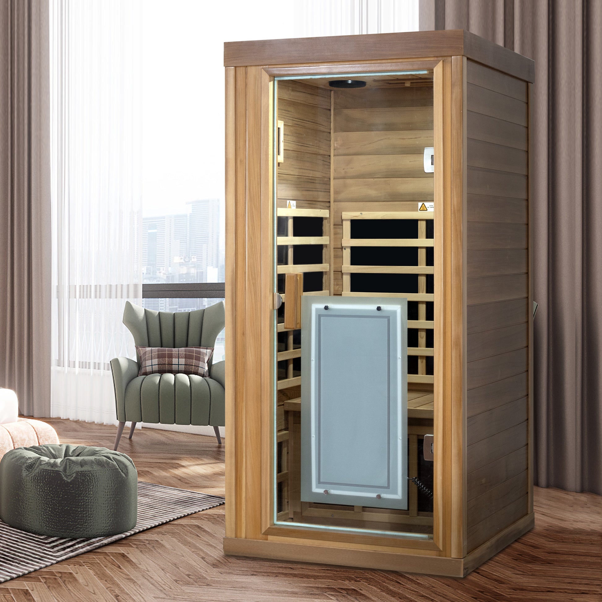 One-Person Far Infrared Red Cedar Indoor Sauna with 8 Heating Panels
