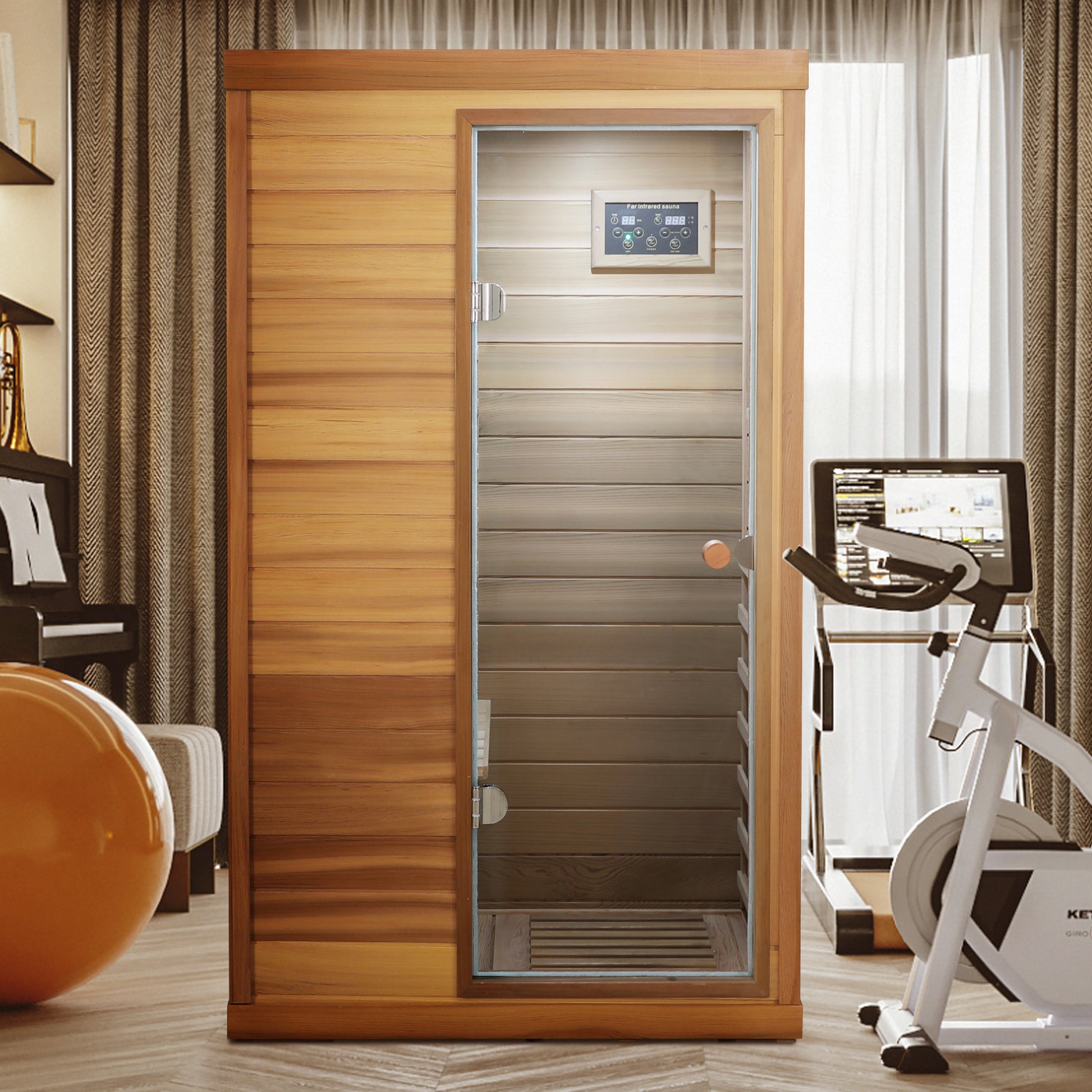 Mini 1-Person Far Infrared Red Cedar Sauna with LCD Control & Bluetooth