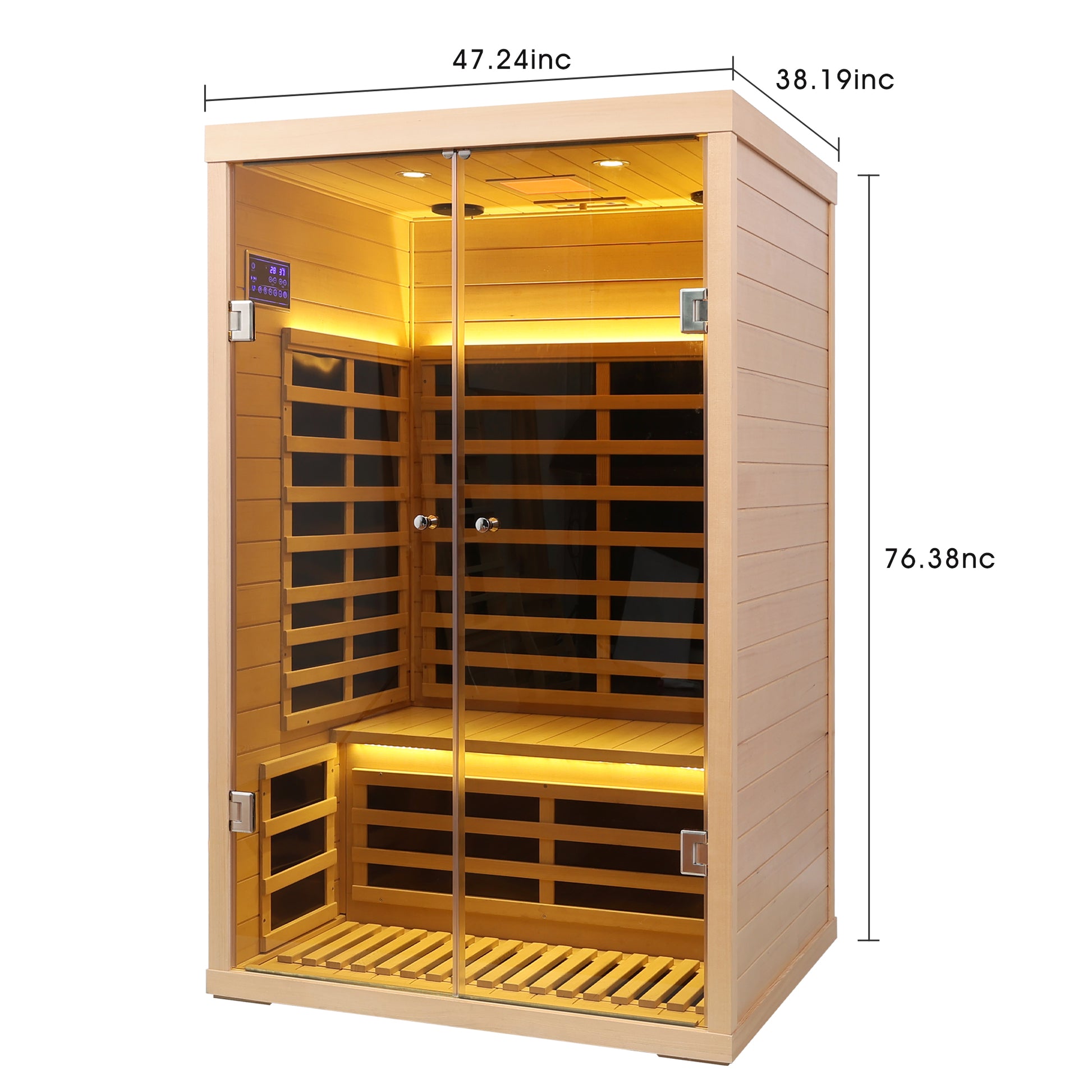 Low EMF 2-Person Far Infrared Hemlock Sauna Room with Double Glass Doors