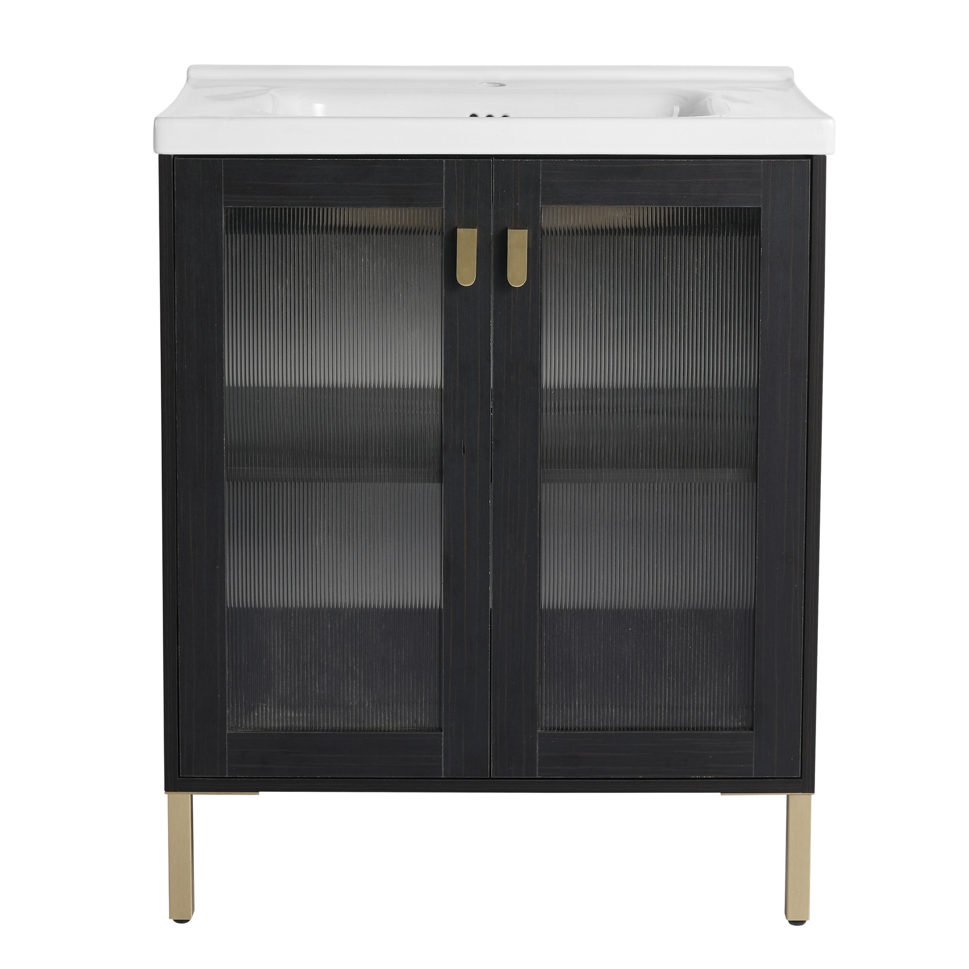 28/32 Inch Freestanding Bathroom Vanity with Acrylic Door & Ceramic Sink