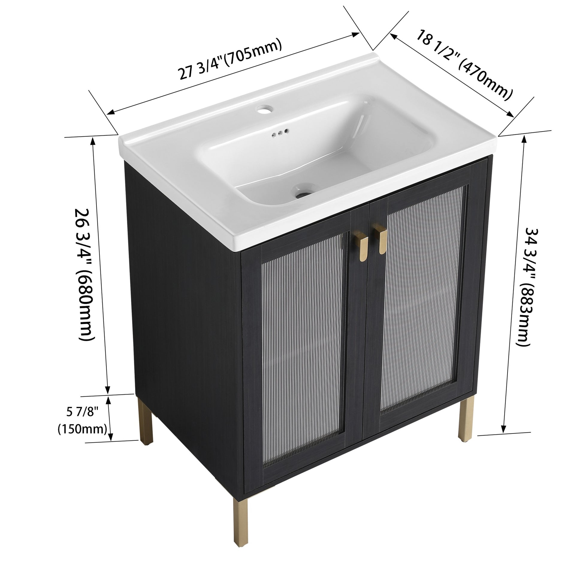 28/32 Inch Freestanding Bathroom Vanity with Acrylic Door & Ceramic Sink