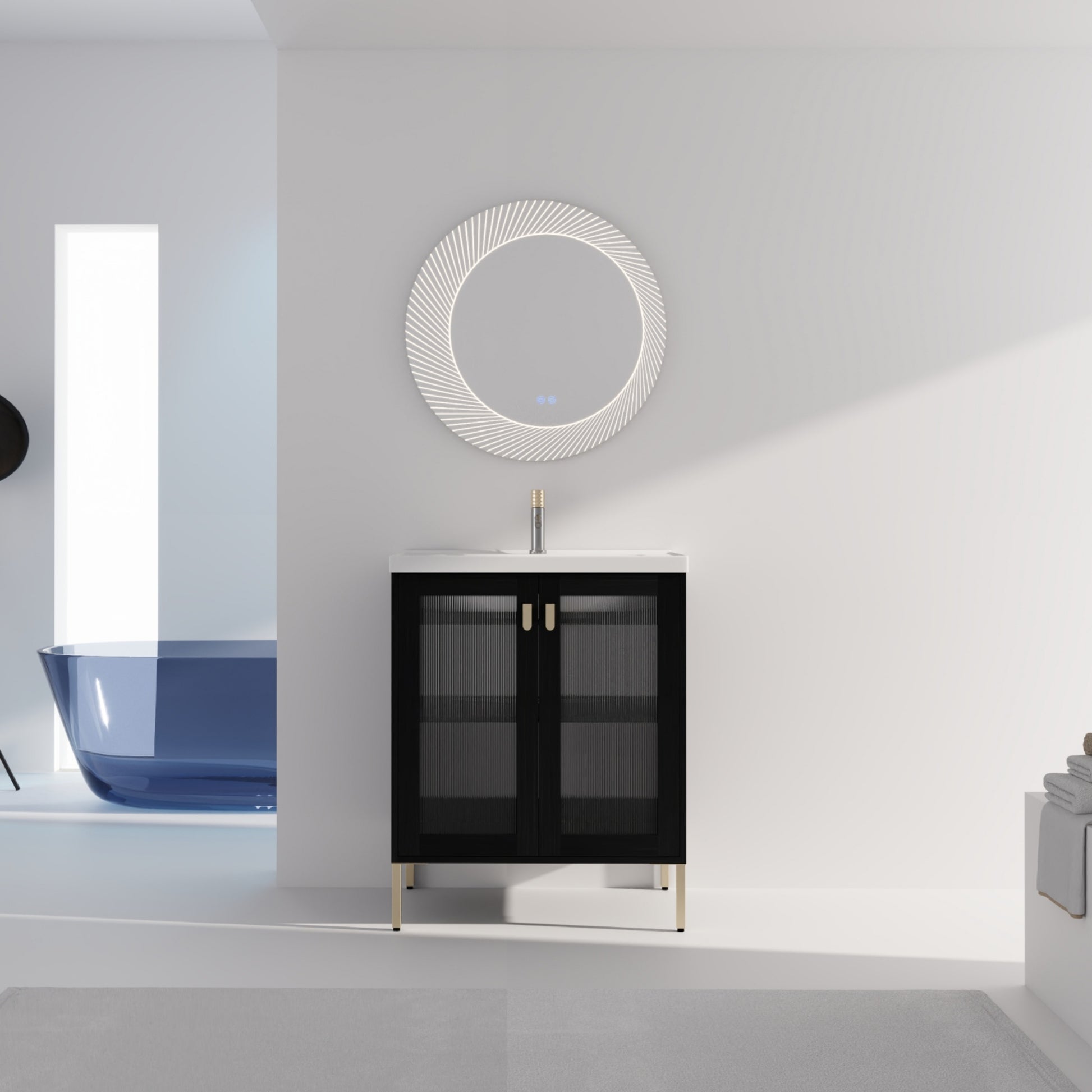 28/32 Inch Freestanding Bathroom Vanity with Acrylic Door & Ceramic Sink