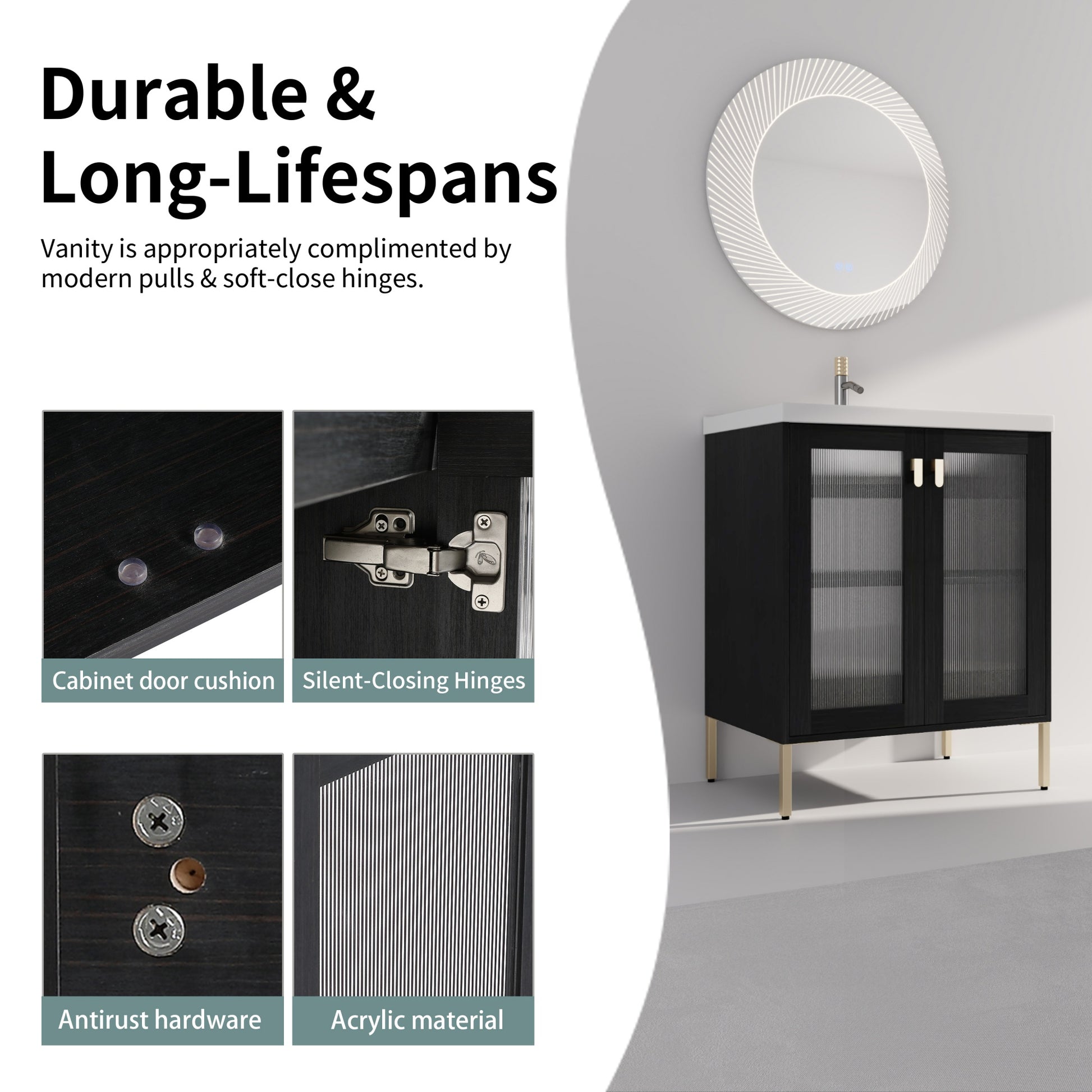 28/32 Inch Freestanding Bathroom Vanity with Acrylic Door & Ceramic Sink