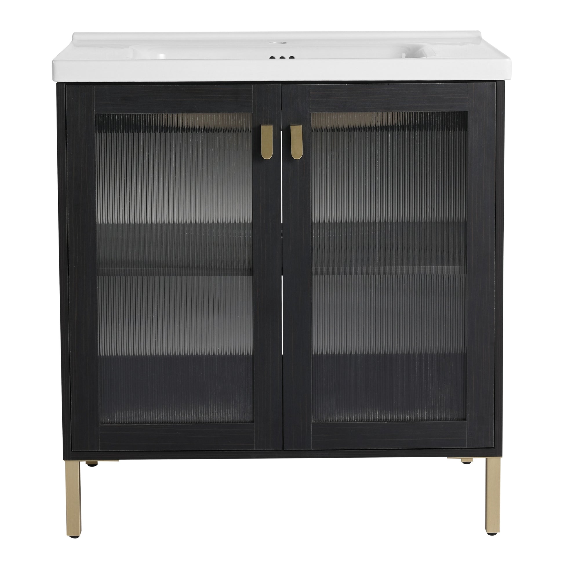 28/32 Inch Freestanding Bathroom Vanity with Acrylic Door & Ceramic Sink