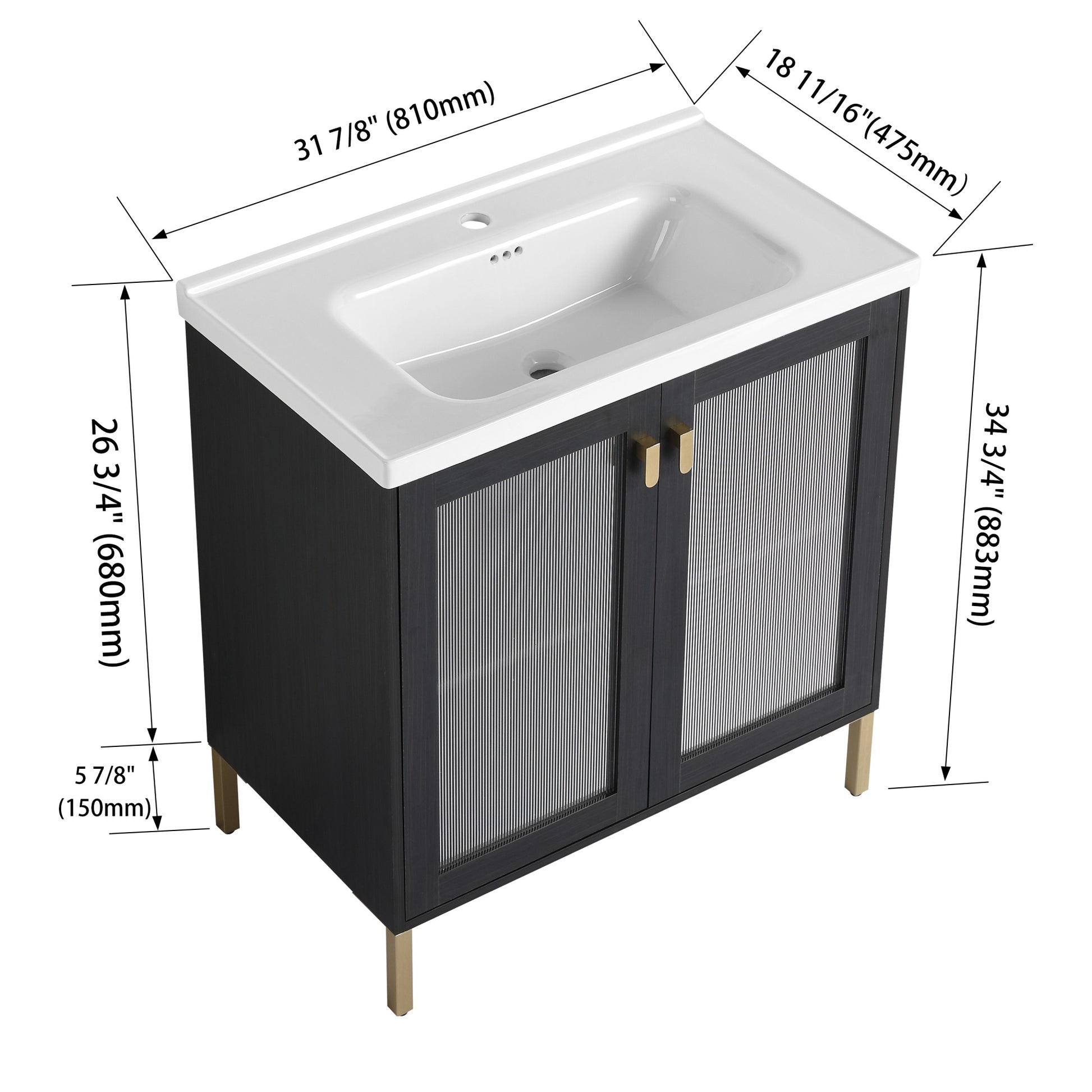 28/32 Inch Freestanding Bathroom Vanity with Acrylic Door & Ceramic Sink