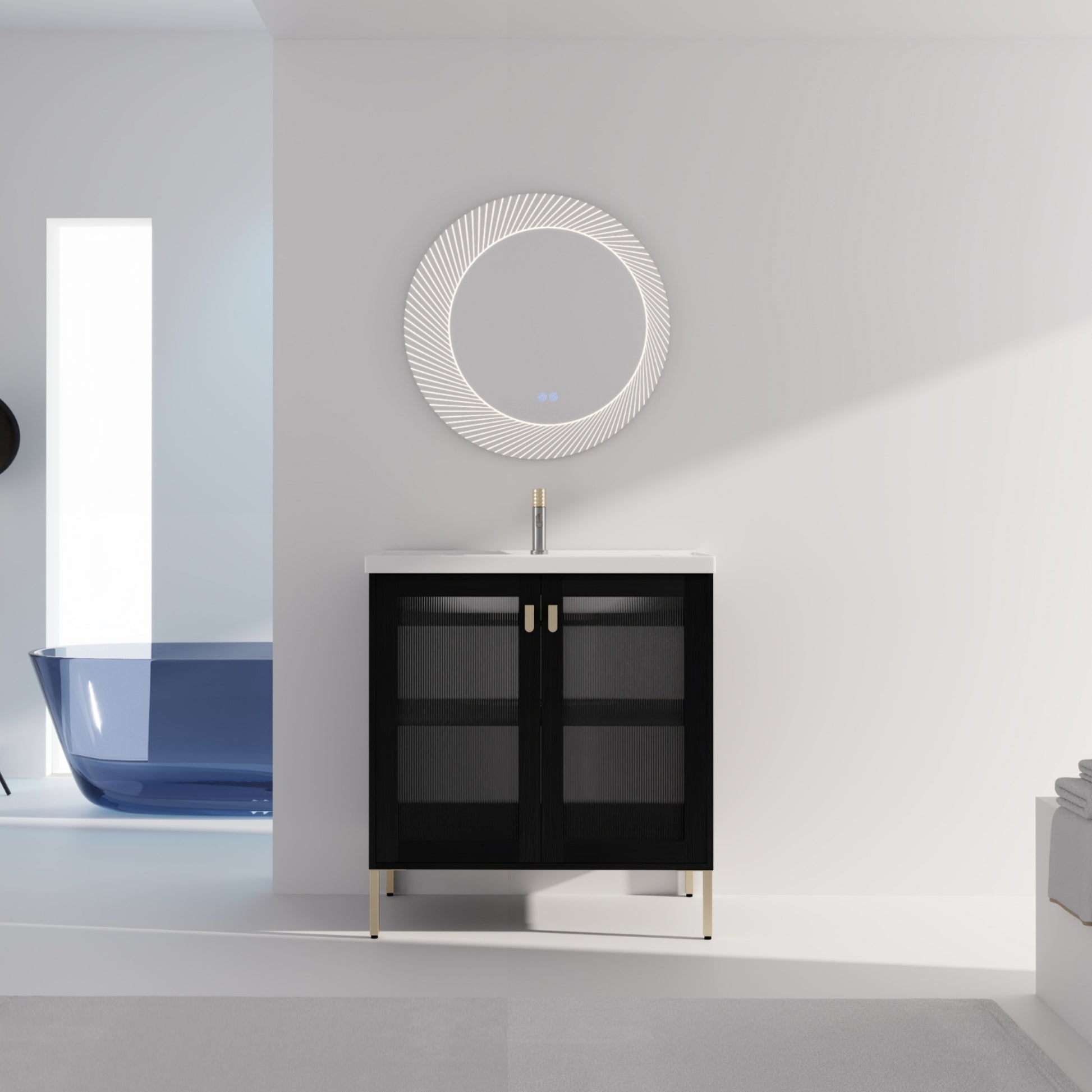 28/32 Inch Freestanding Bathroom Vanity with Acrylic Door & Ceramic Sink