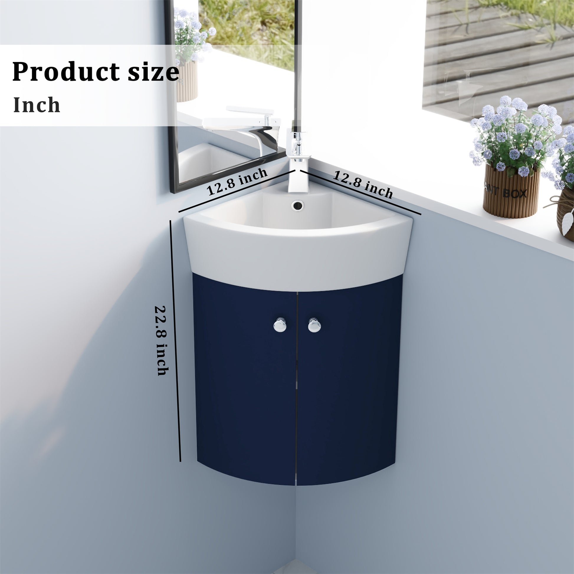 12.8-inch Wall-Mounted Corner Bathroom Vanity with Ceramic Sink