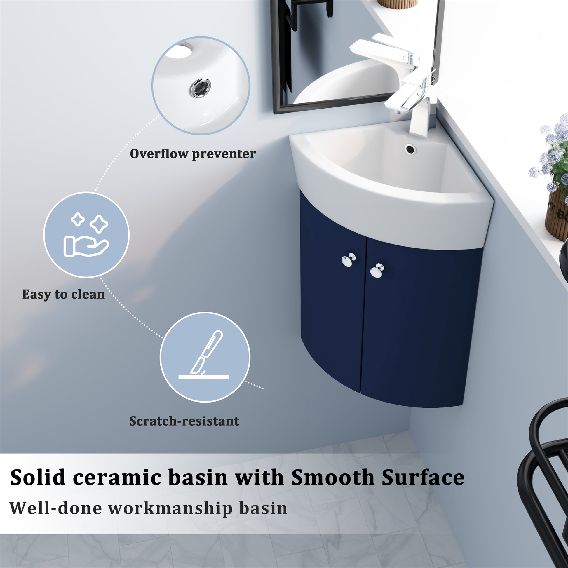 12.8-inch Wall-Mounted Corner Bathroom Vanity with Ceramic Sink