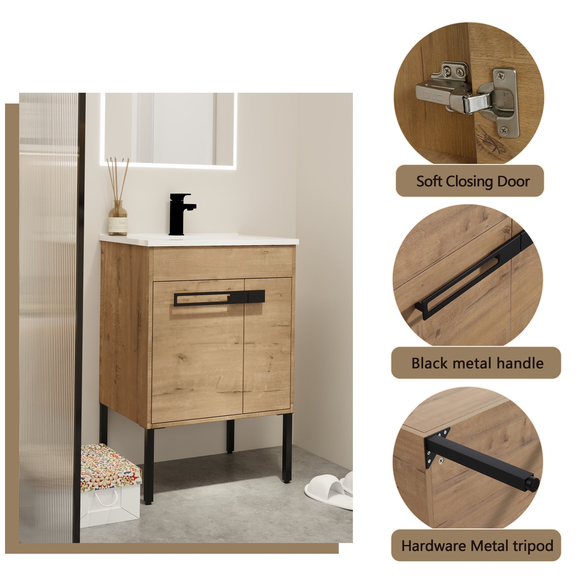 24"/30"/36" Freestanding Plywood Bathroom Vanity with Ceramic Sink