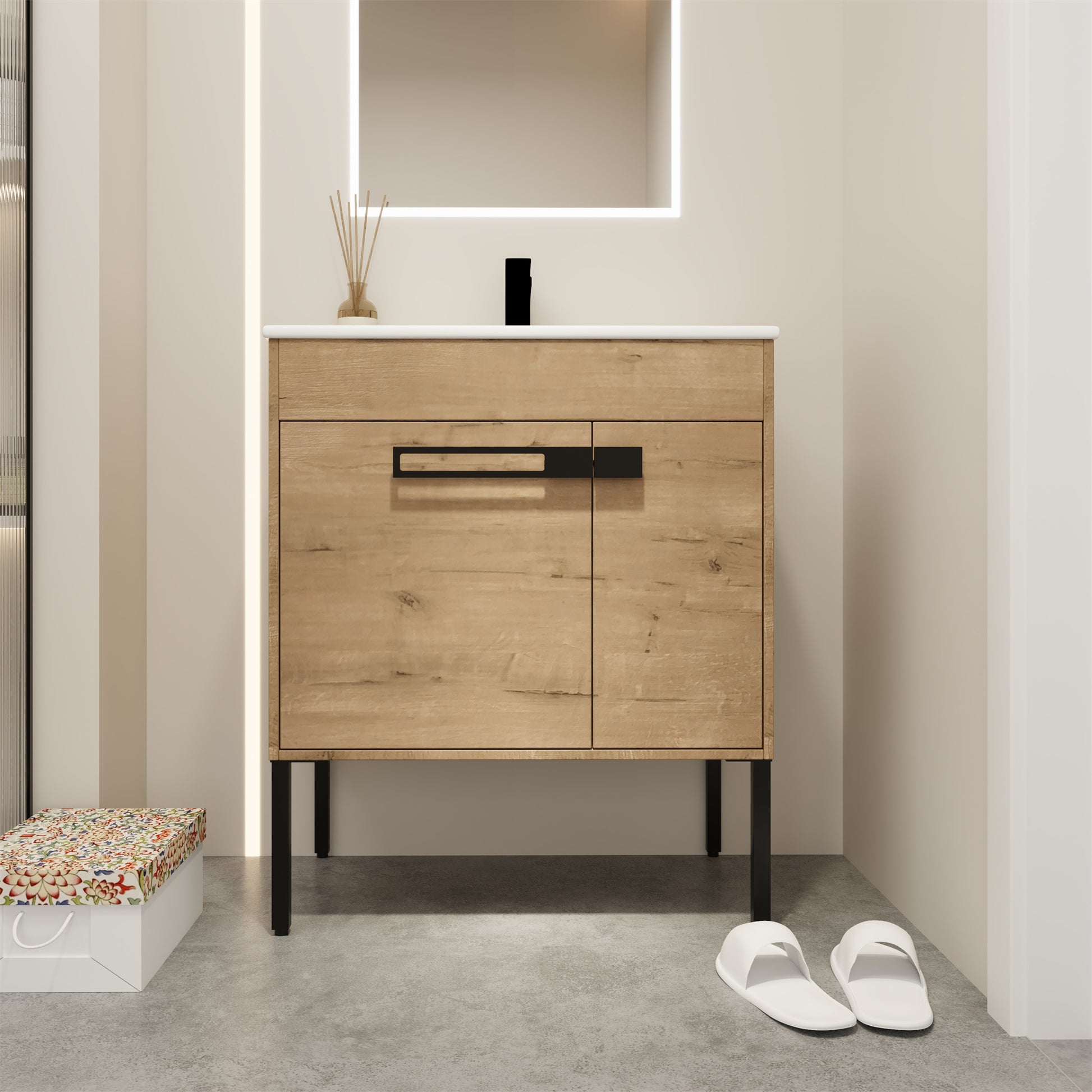 24"/30"/36" Freestanding Plywood Bathroom Vanity with Ceramic Sink