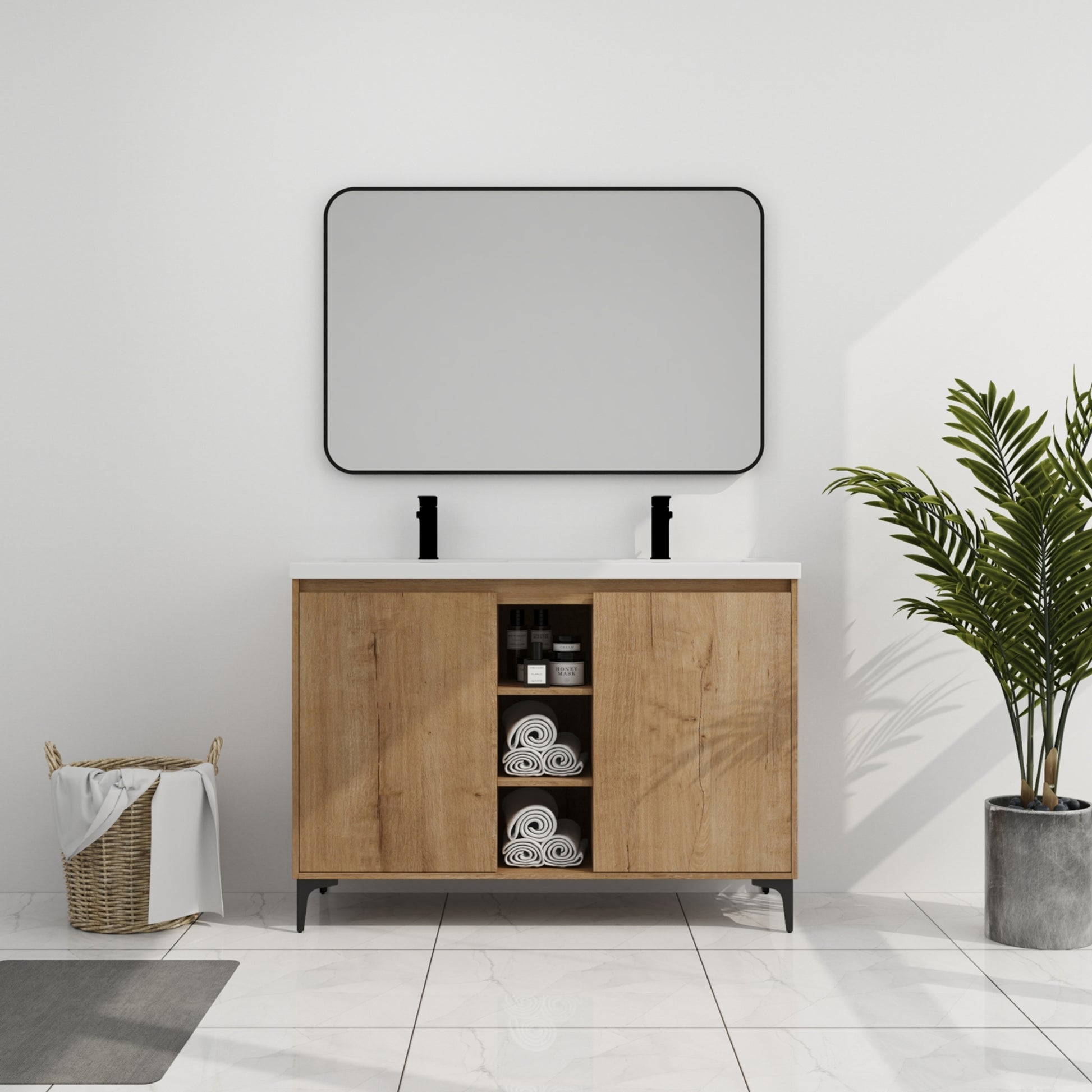 48-inch Freestanding Bathroom Vanity with With Double Resin Sink