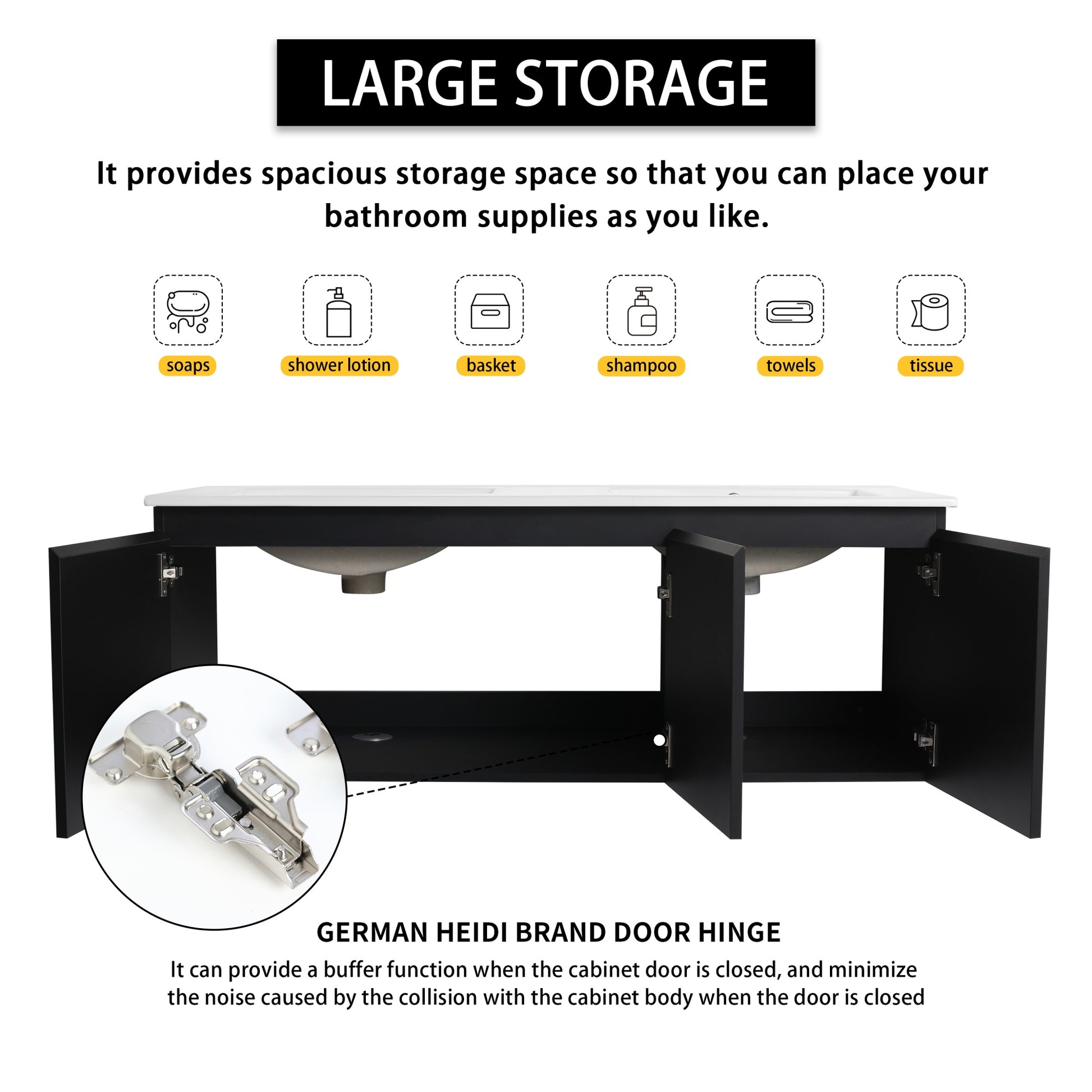 24/48 Inch Stylish Floating Wall-Mounted Bathroom Vanity with Ceramic Sink
