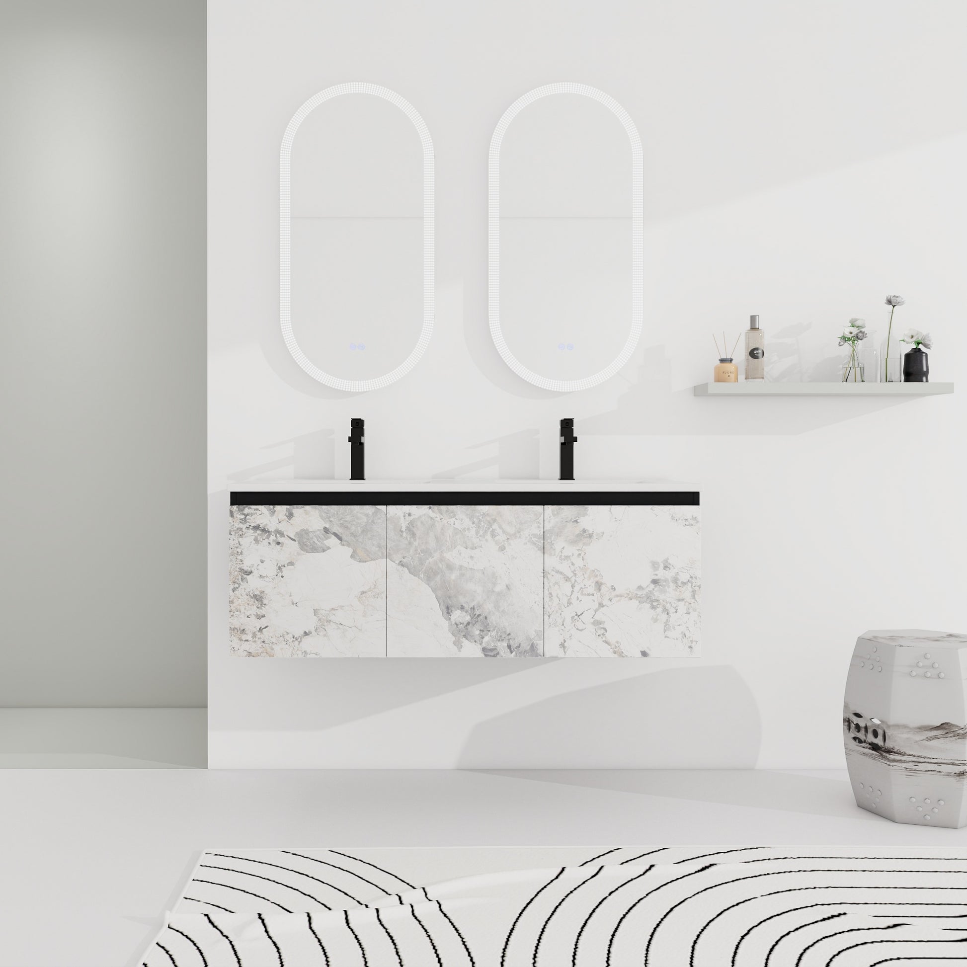24/48 Inch Stylish Floating Wall-Mounted Bathroom Vanity with Ceramic Sink