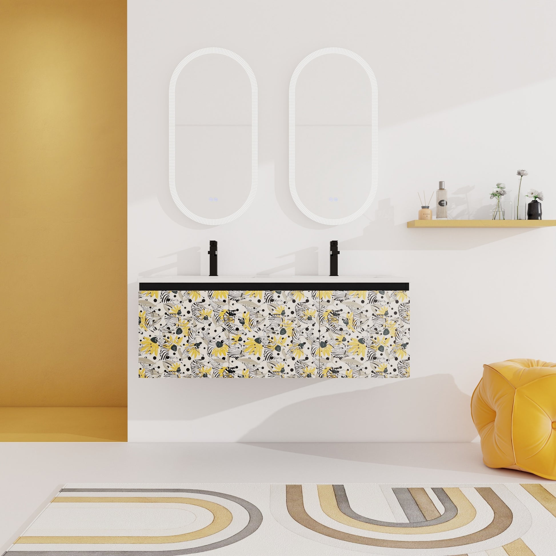 24/48 Inch Stylish Floating Wall-Mounted Bathroom Vanity with Ceramic Sink
