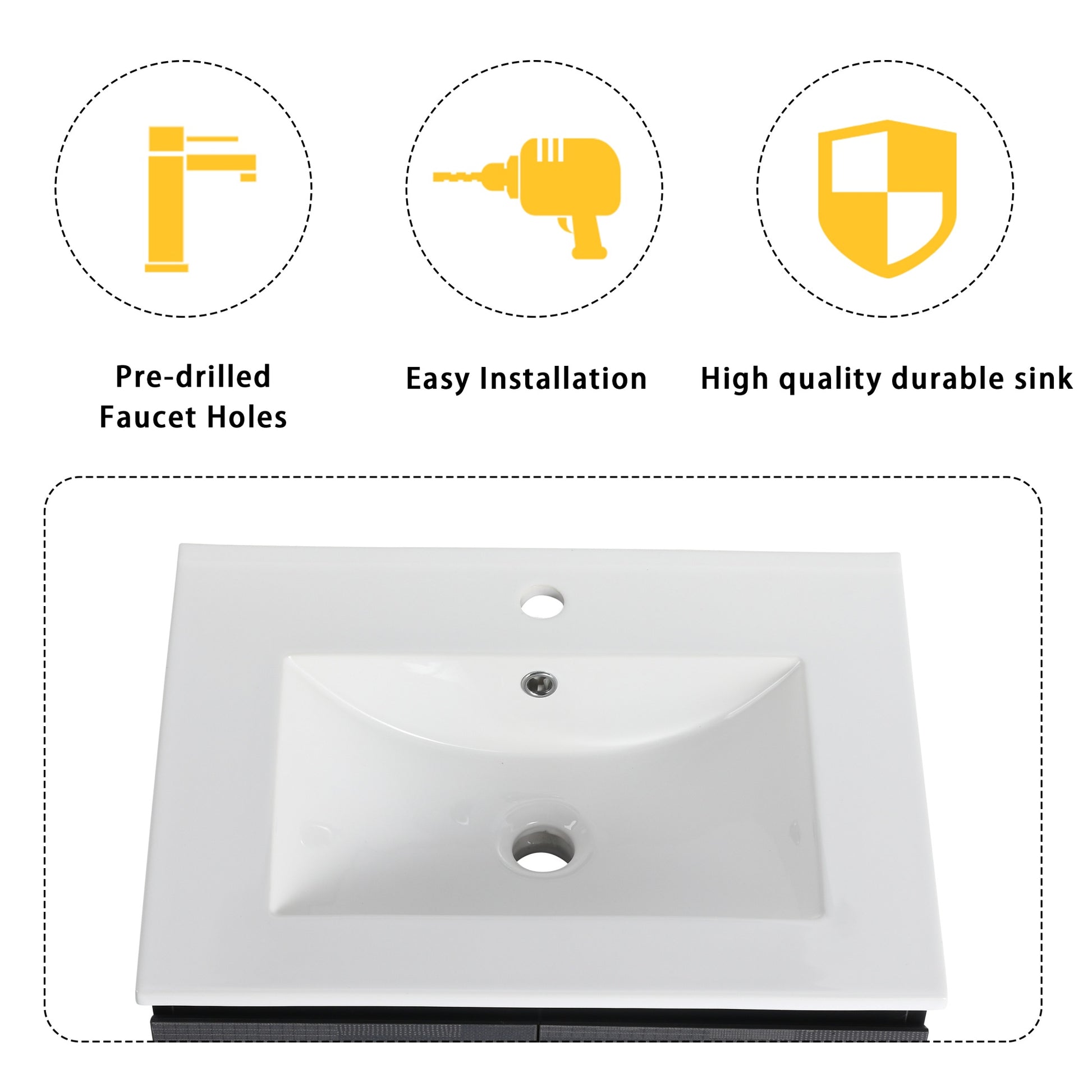24/48 Inch Stylish Floating Wall-Mounted Bathroom Vanity with Ceramic Sink
