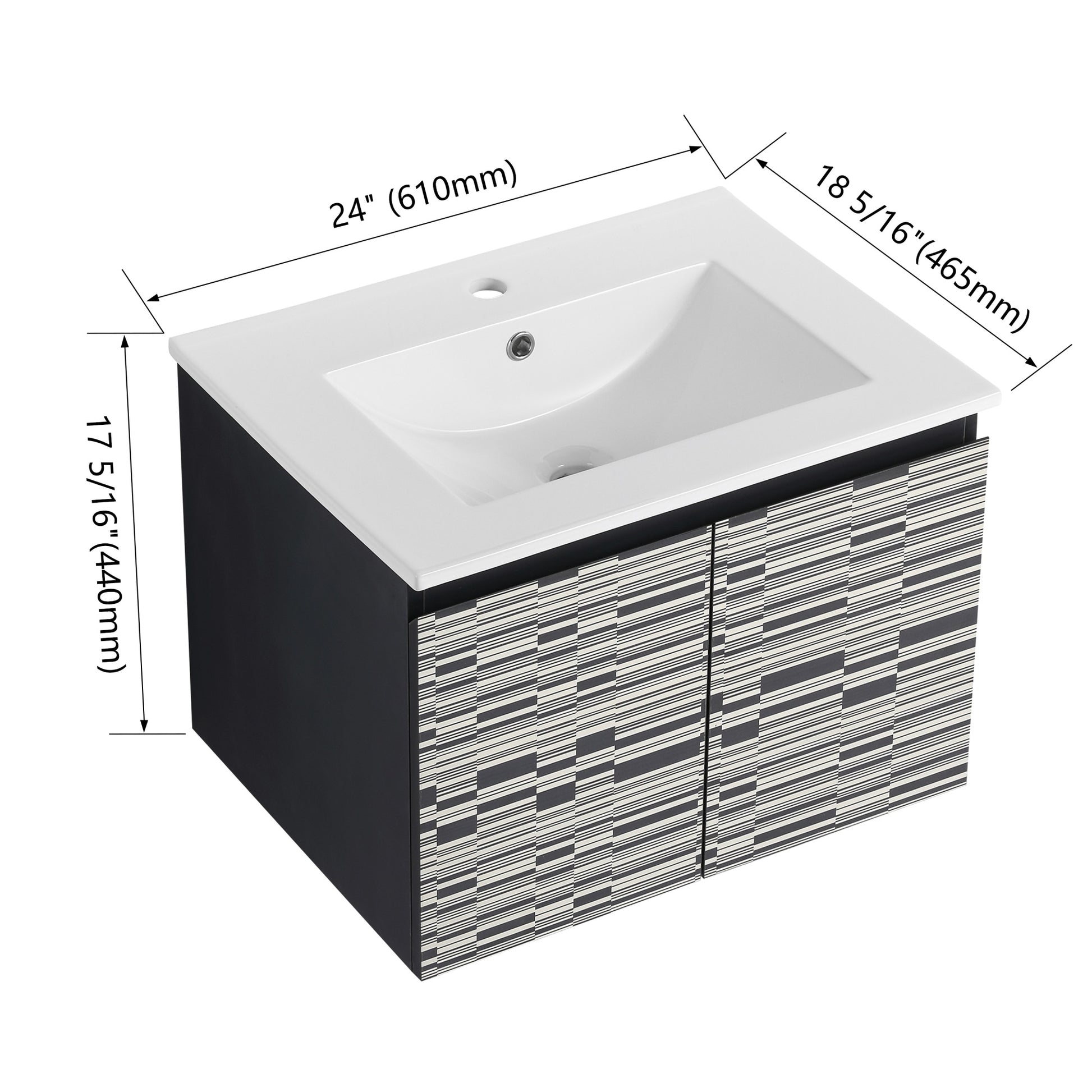 24/48 Inch Stylish Floating Wall-Mounted Bathroom Vanity with Ceramic Sink