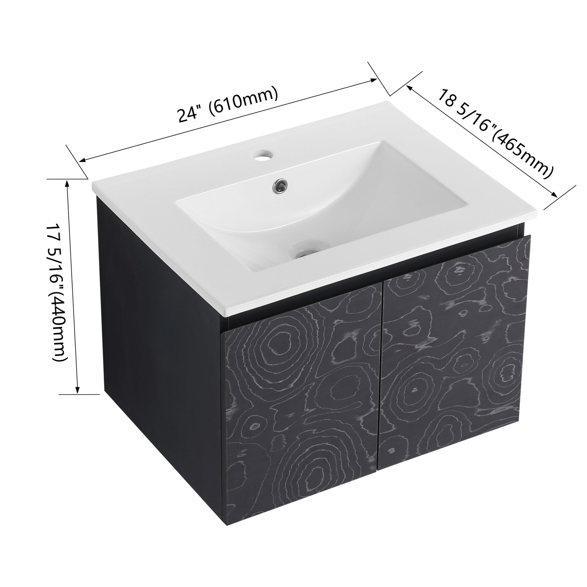24/48 Inch Stylish Floating Wall-Mounted Bathroom Vanity with Ceramic Sink