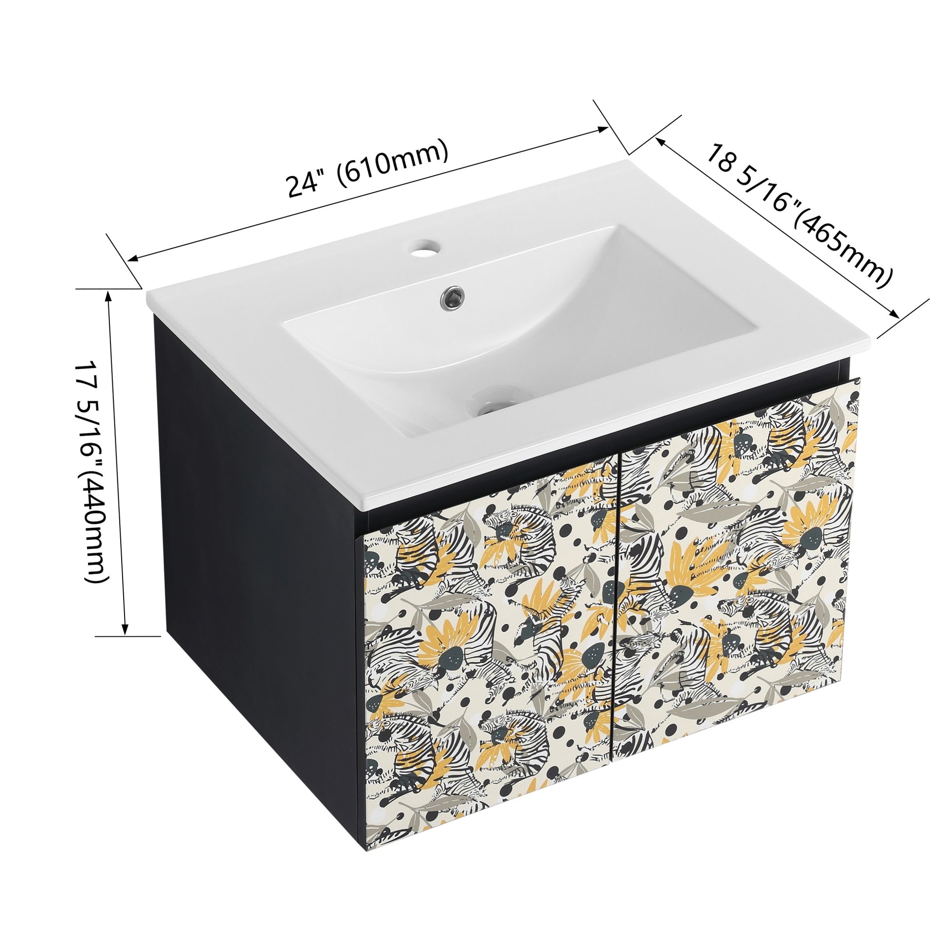 24/48 Inch Stylish Floating Wall-Mounted Bathroom Vanity with Ceramic Sink