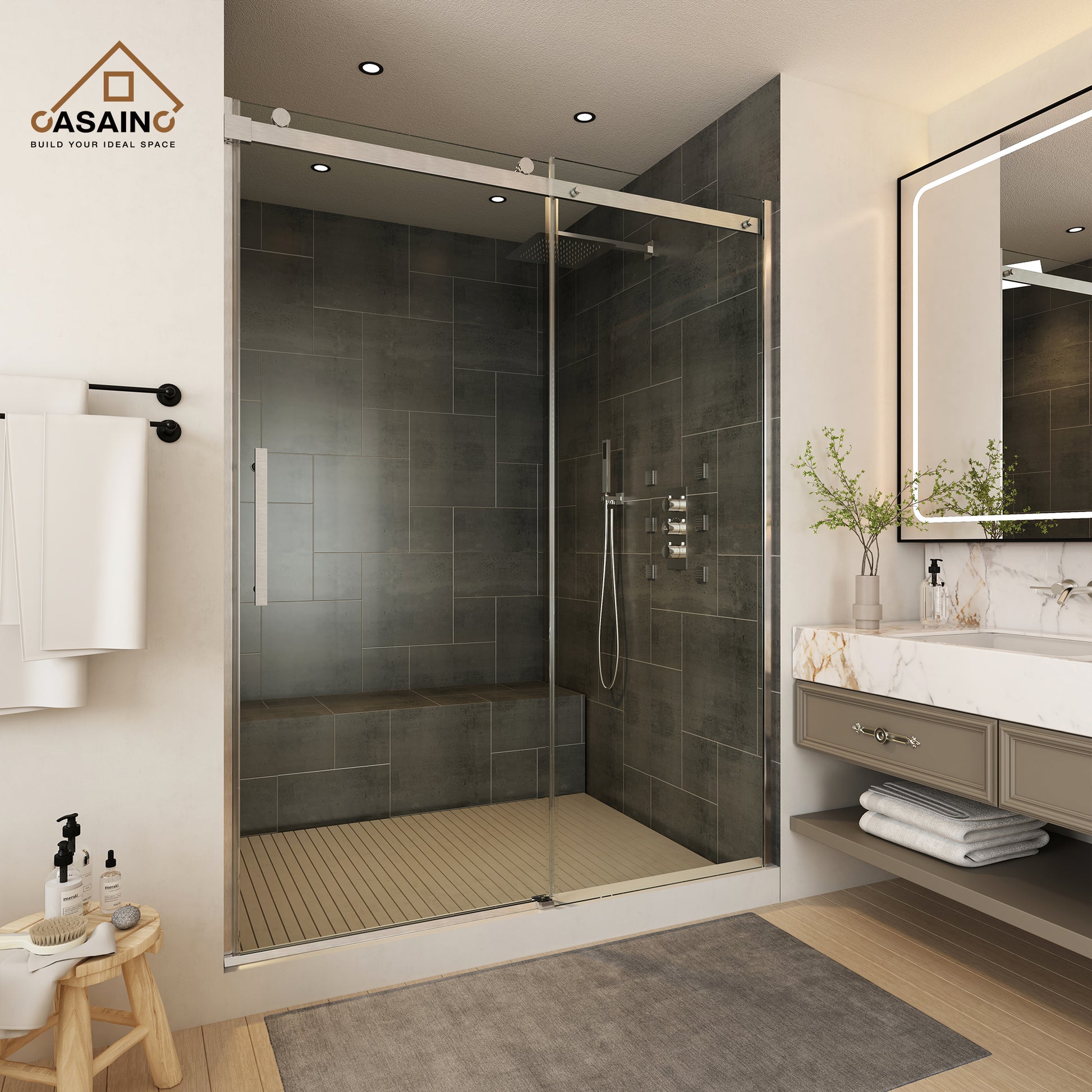 60"x76" Frameless Single Sliding Shower Door in Chrome/Brushed Nickel/Matte Black