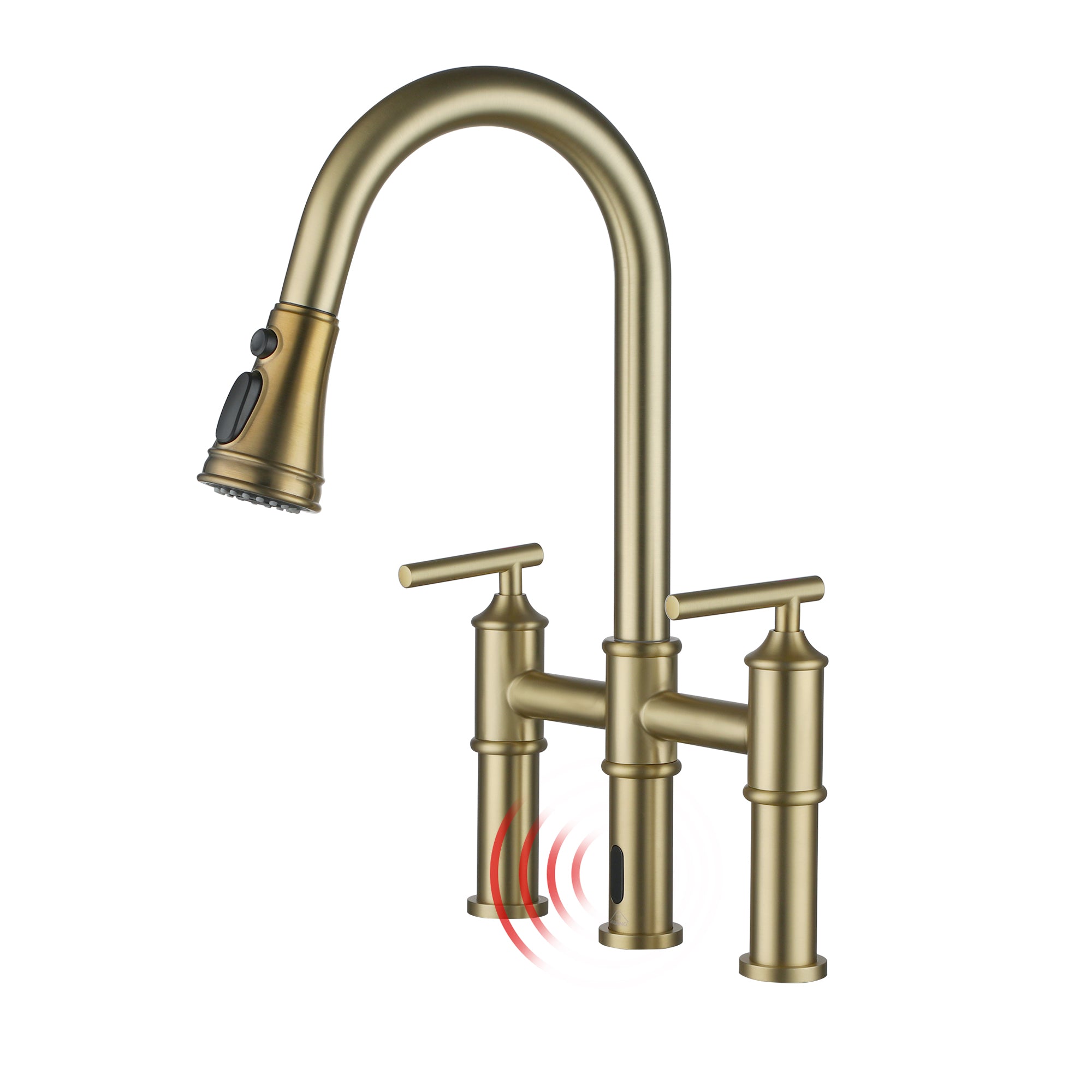 Double-Handle Kitchen Faucet with Pull-Out Sprayer Infrared Sensor in Brushed Nickel/Matte Black/Brushed Gold