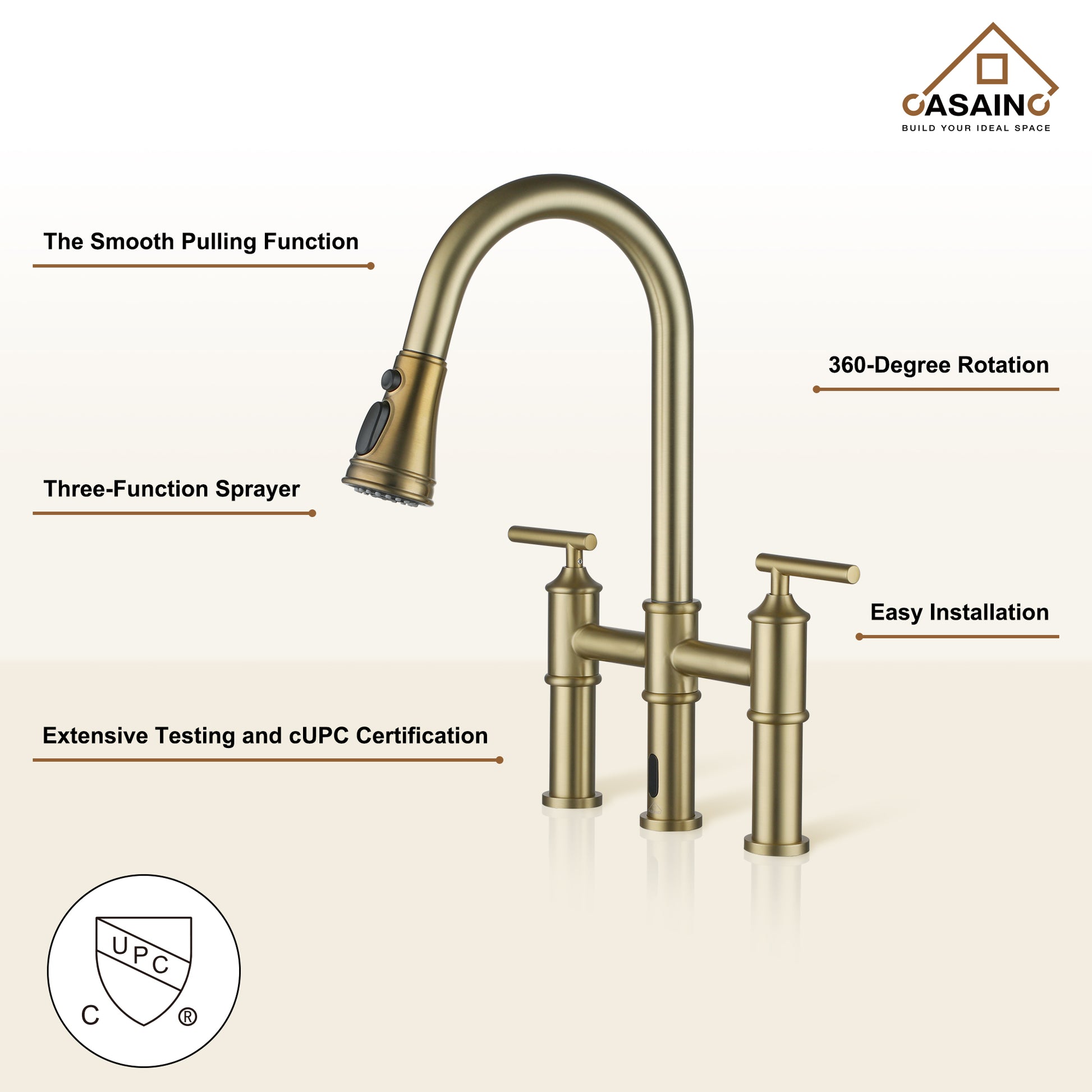 Double-Handle Kitchen Faucet with Pull-Out Sprayer Infrared Sensor in Brushed Nickel/Matte Black/Brushed Gold