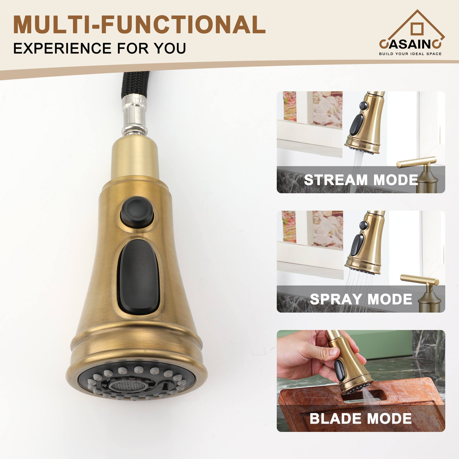 Double-Handle Kitchen Faucet with Pull-Out Sprayer Infrared Sensor in Brushed Nickel/Matte Black/Brushed Gold
