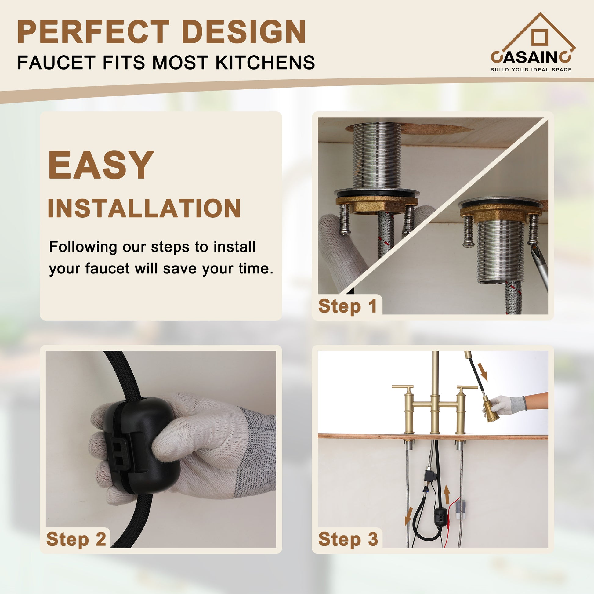 Double-Handle Kitchen Faucet with Pull-Out Sprayer Infrared Sensor in Brushed Nickel/Matte Black/Brushed Gold