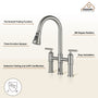 Double-Handle Kitchen Faucet with Pull-Out Sprayer Infrared Sensor in Brushed Nickel/Matte Black/Brushed Gold