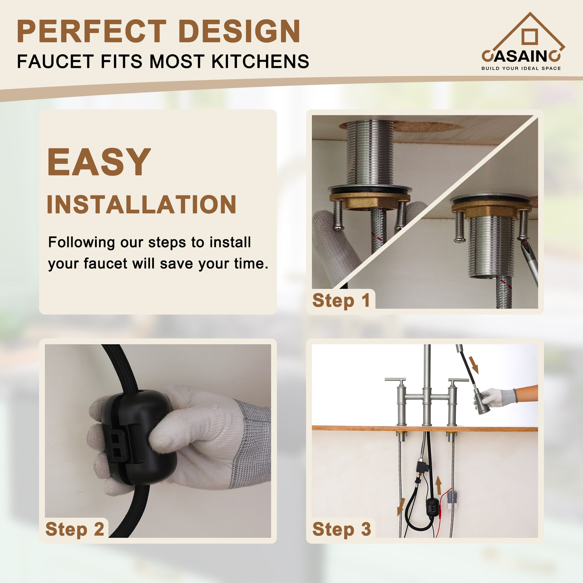Double-Handle Kitchen Faucet with Pull-Out Sprayer Infrared Sensor in Brushed Nickel/Matte Black/Brushed Gold