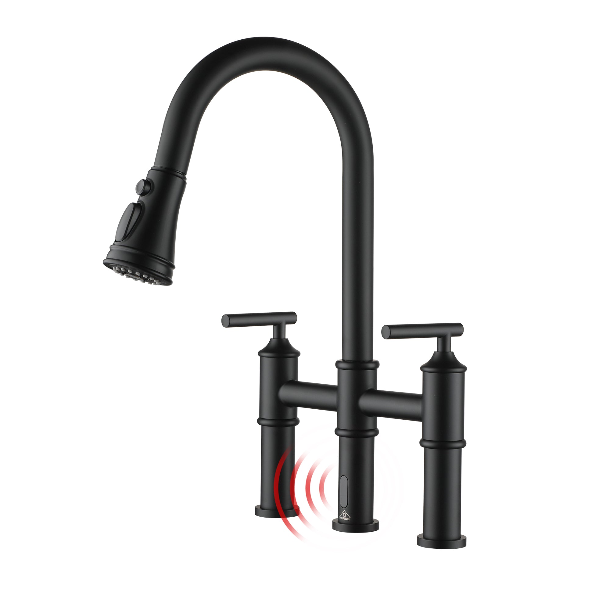Double-Handle Kitchen Faucet with Pull-Out Sprayer Infrared Sensor in Brushed Nickel/Matte Black/Brushed Gold