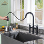 Double-Handle Kitchen Faucet with Pull-Out Sprayer Infrared Sensor in Brushed Nickel/Matte Black/Brushed Gold