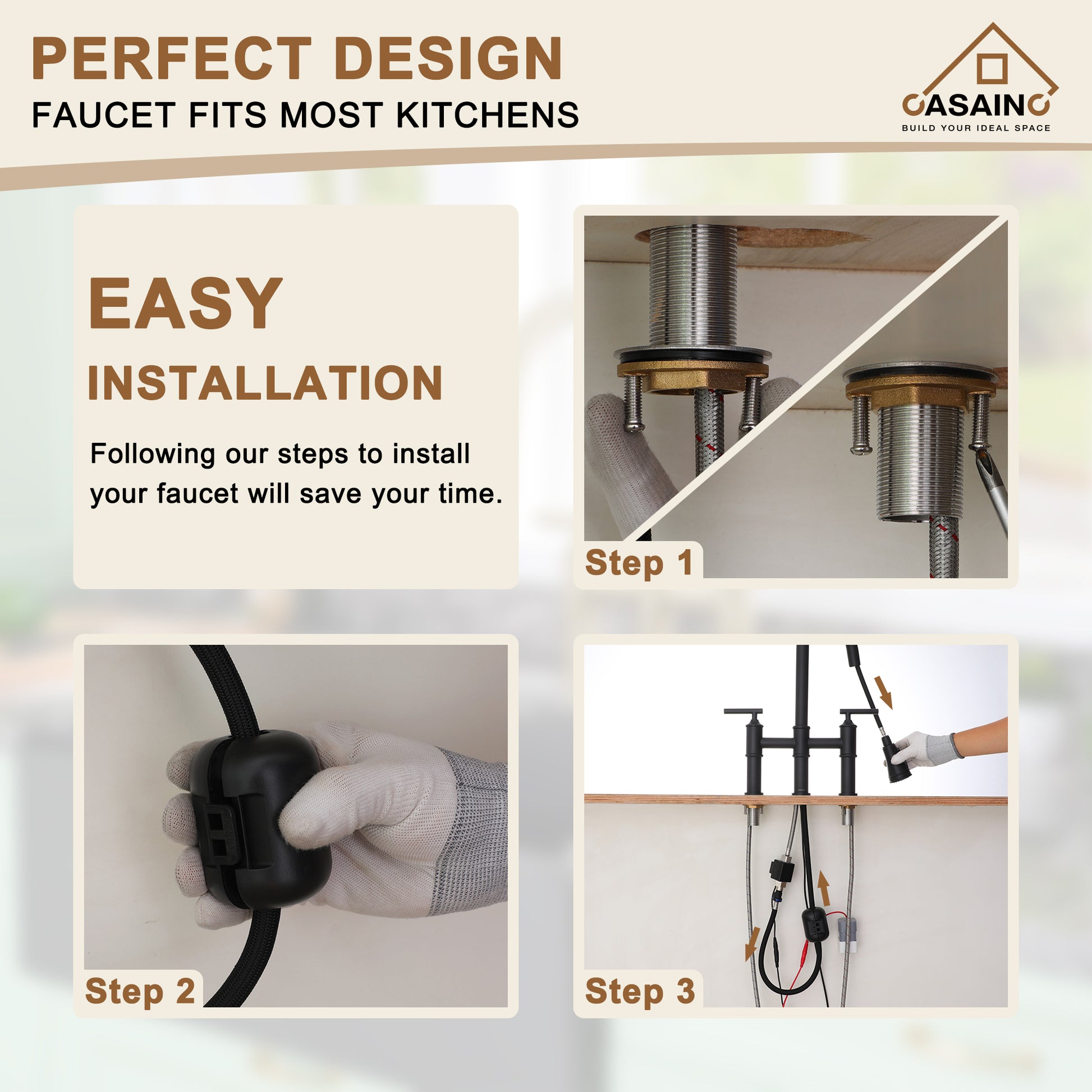 Double-Handle Kitchen Faucet with Pull-Out Sprayer Infrared Sensor in Brushed Nickel/Matte Black/Brushed Gold