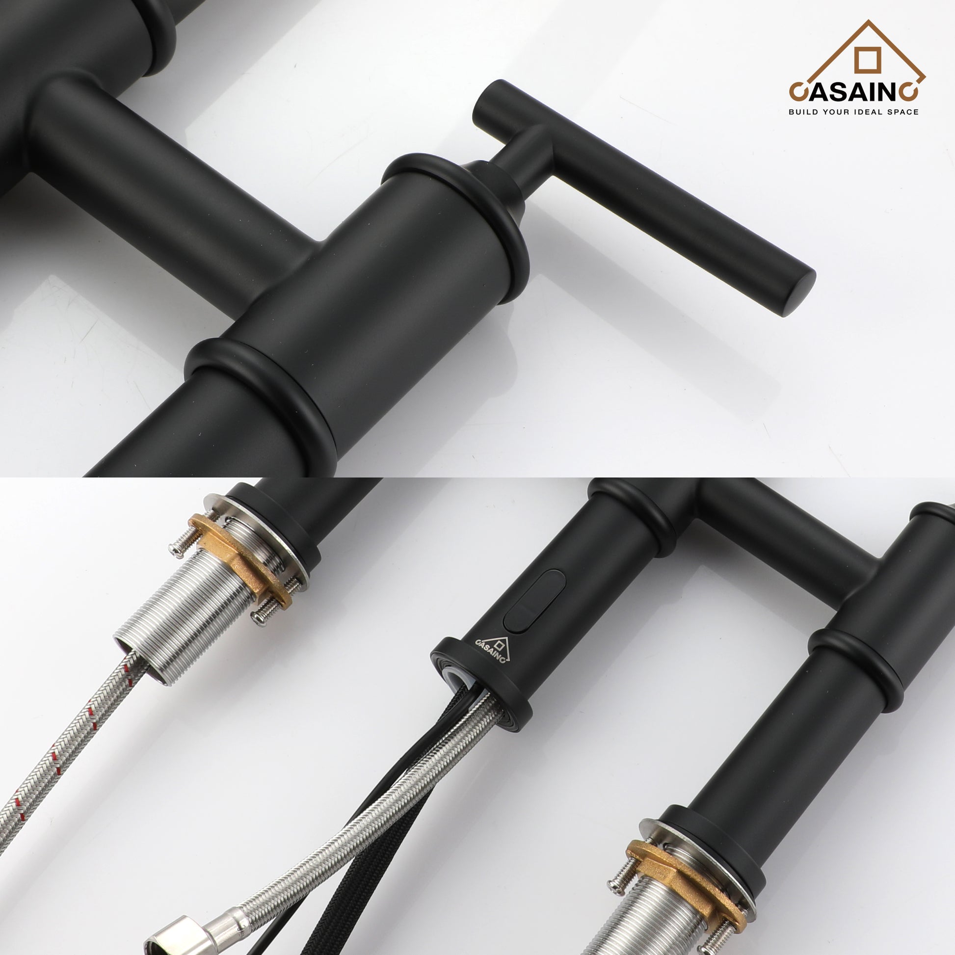 Double-Handle Kitchen Faucet with Pull-Out Sprayer Infrared Sensor in Brushed Nickel/Matte Black/Brushed Gold