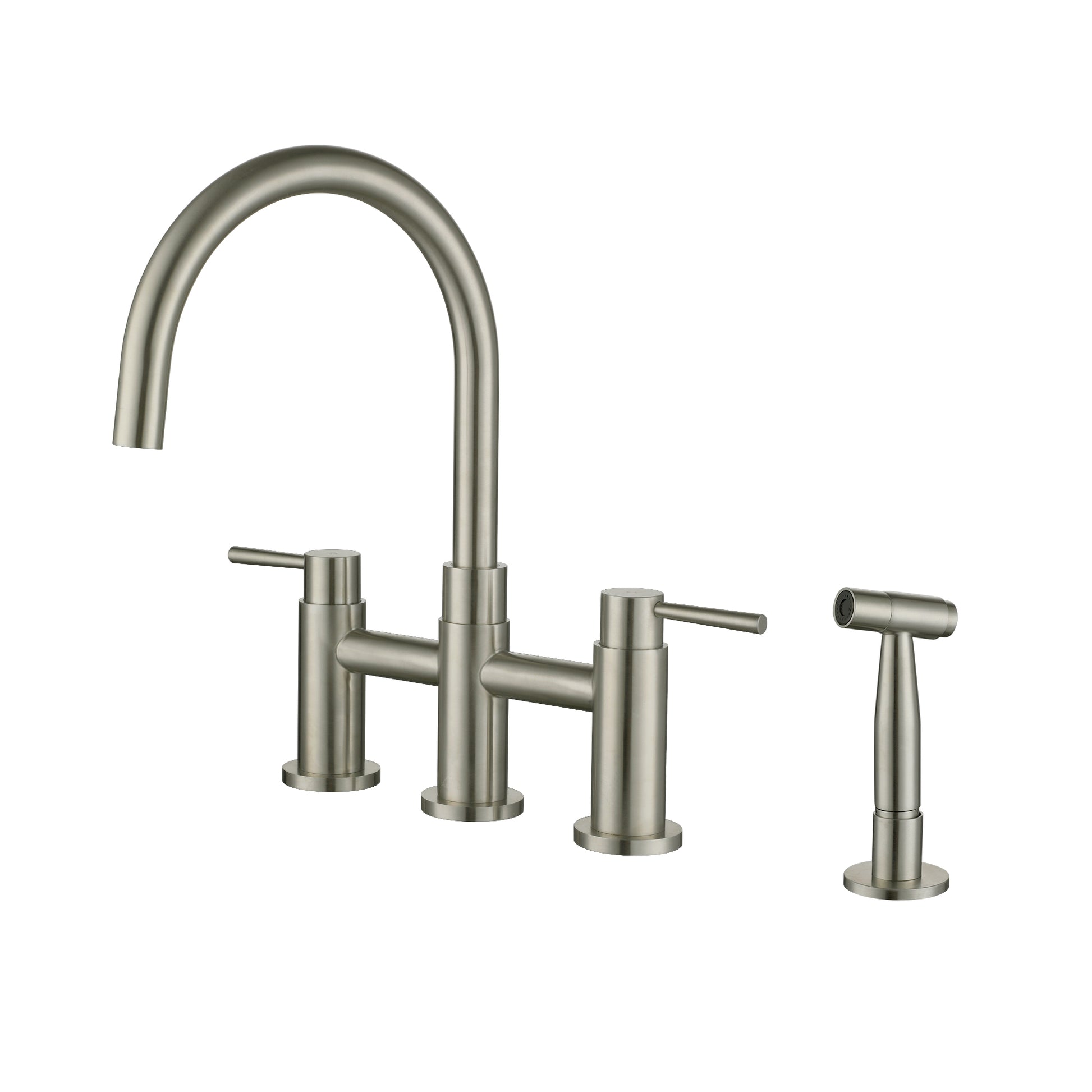 3 Hole Two Handle Kitchen Faucet with Pull Down Sprayer and Faucet Side Sprayer Matte Black Brushed Gold Brushed Nickel Kitchen Faucets