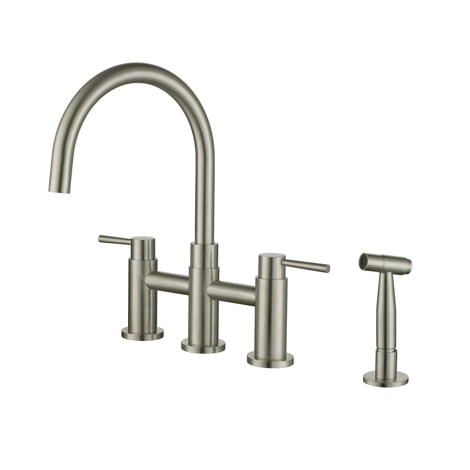 3 Hole Two Handle Kitchen Faucet with Pull Down Sprayer and Faucet Side Sprayer Matte Black Brushed Gold Brushed Nickel Kitchen Faucets