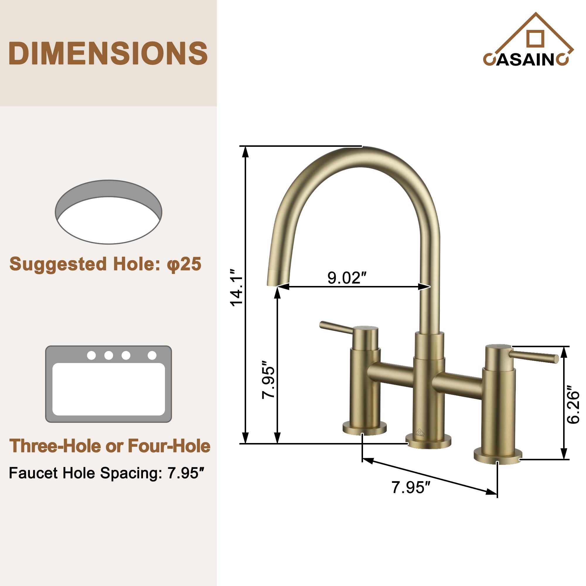 3 Hole Kitchen Faucet with Pull Down Sprayer and Faucet Side