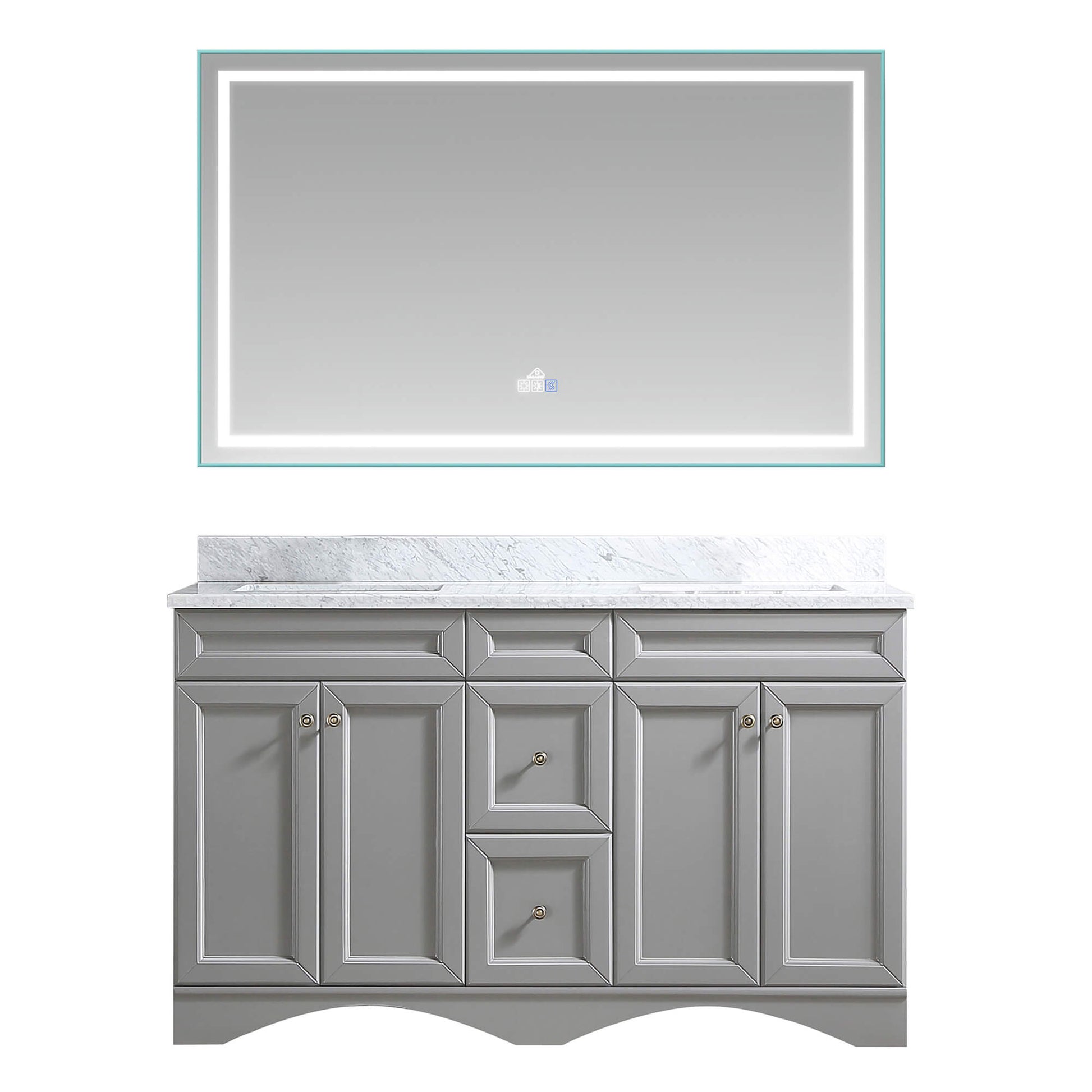 CASAINC 60 x 22 x 35.4 in. Solid Wood Bath Vanity with Marble Top and Backsplash in Gray/White (No/With Mirror)-CASAINC