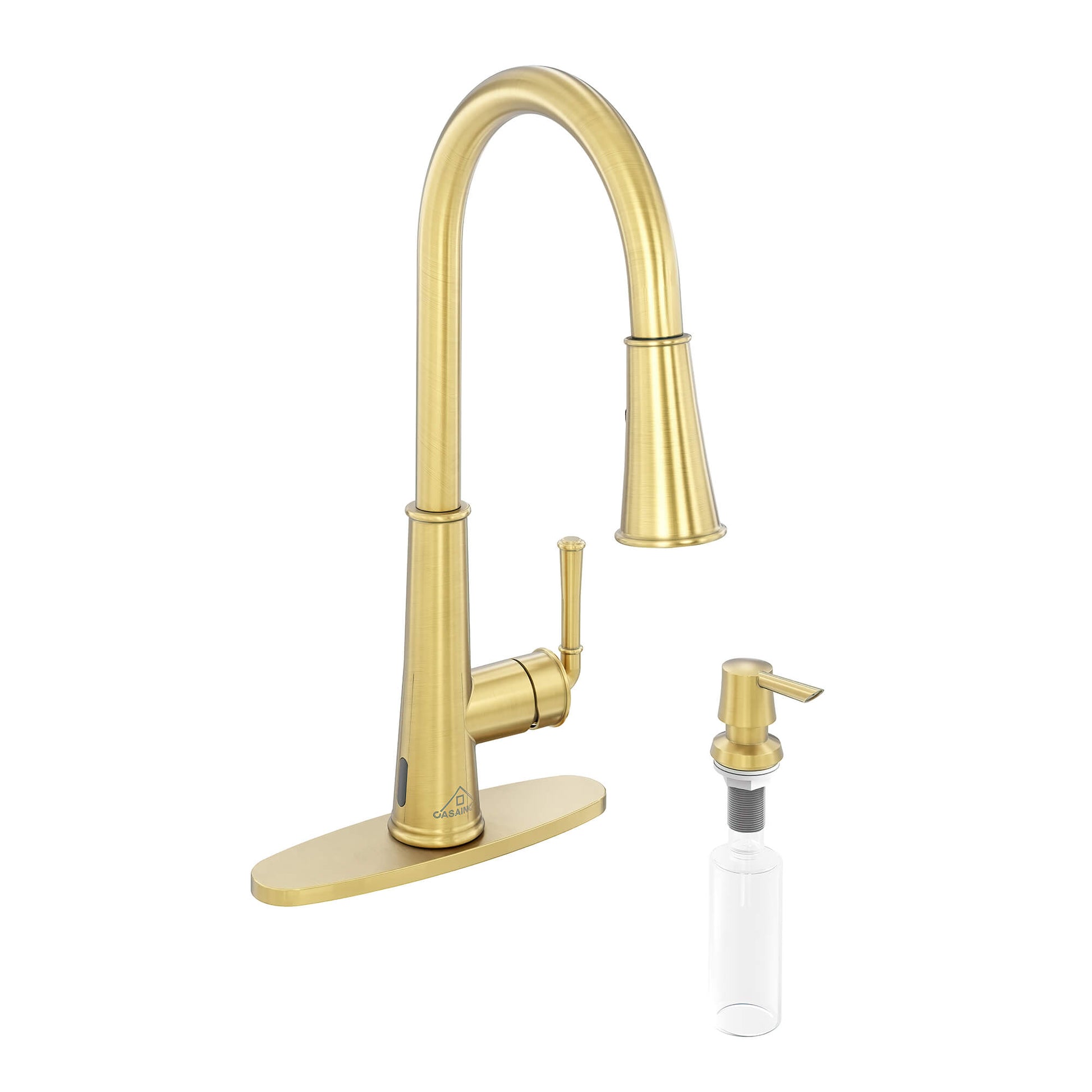 CASAINC Infrared Induction touchless pull down single handle Kitchen Faucet With LED Function in Matte Black/1.8gpm, soap dispenser contain-CASAINC